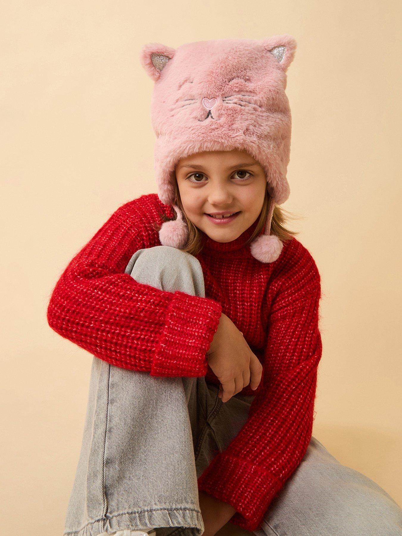 undefined Girls Fluffy Cat Chullo Hat - Pink