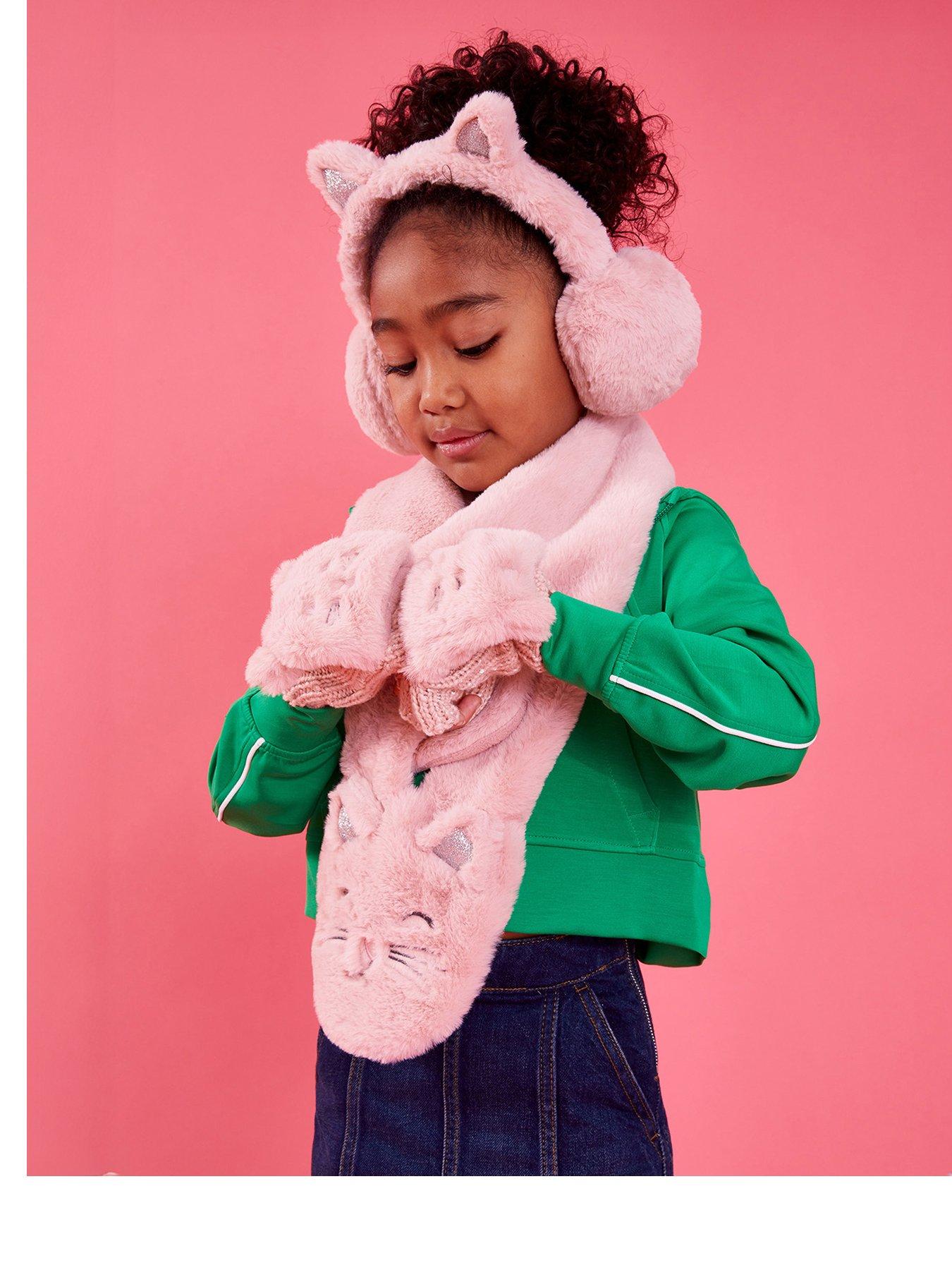 Accessorize Girls Fluffy Cat Capped Gloves - Pink