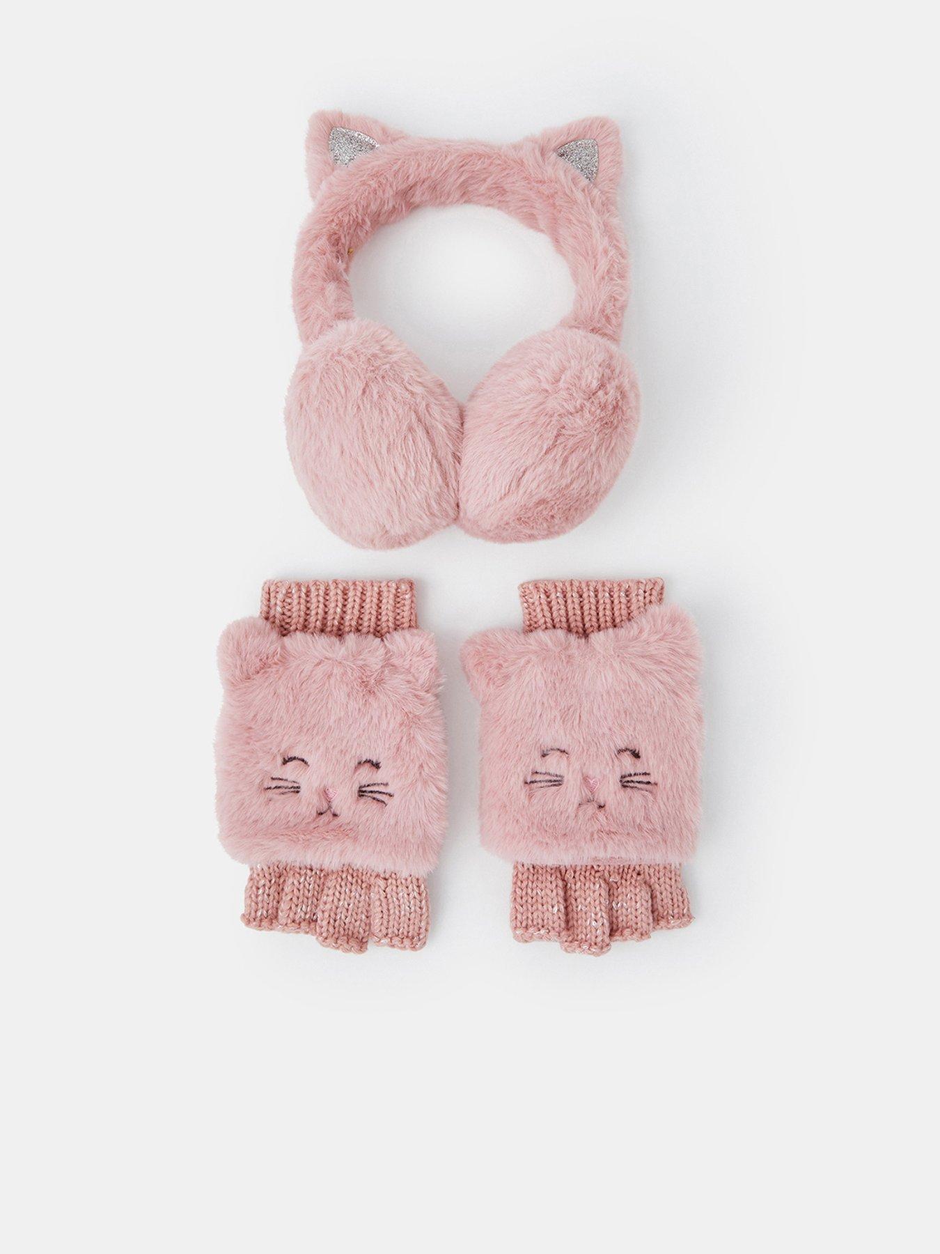 Accessorize Girls Cat Earmuff And Glove Set - Pink