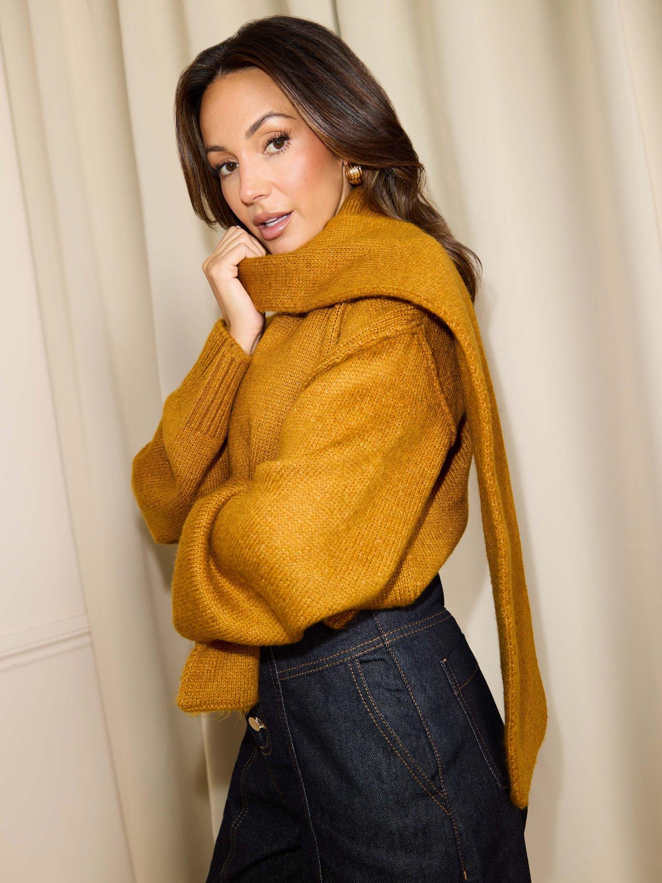 undefined Premium Scarf Knitted Sweater - Ochre