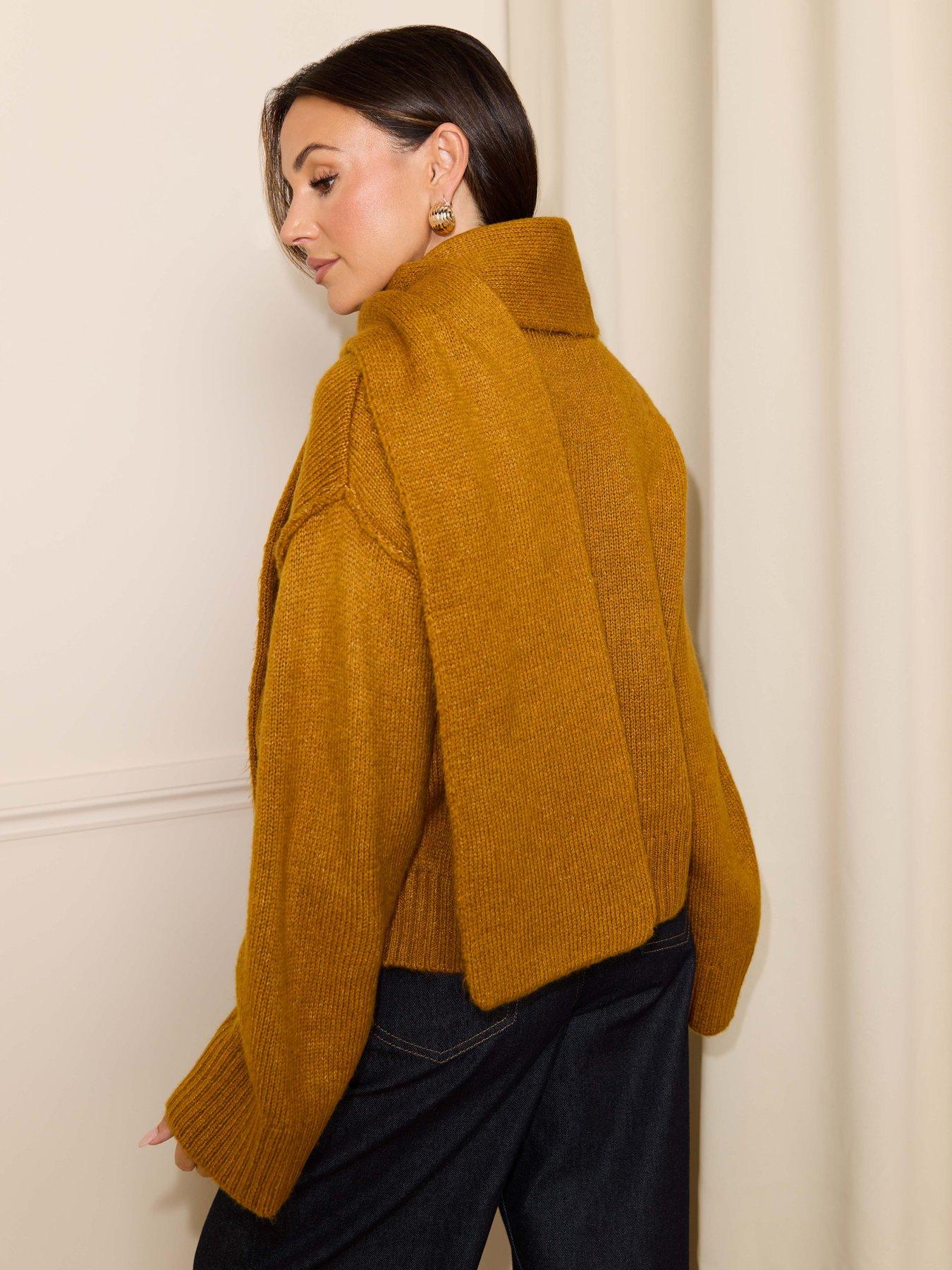 Image 2 of 5 of Michelle Keegan Premium Scarf Knitted Sweater - Ochre