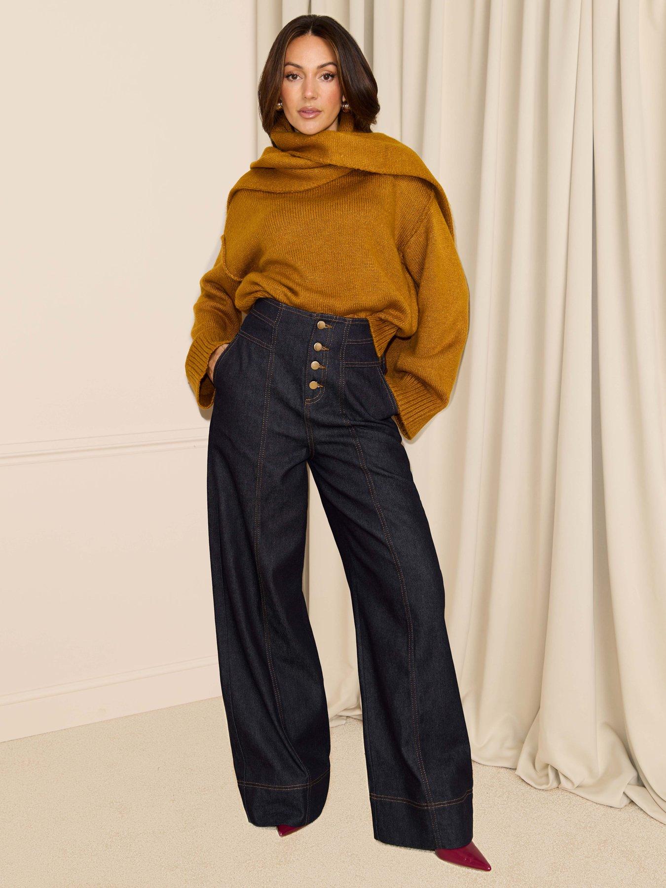 Image 3 of 5 of Michelle Keegan Premium Scarf Knitted Sweater - Ochre