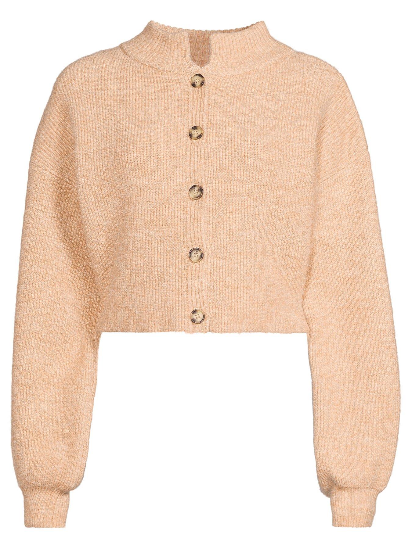 Image 4 of 4 of Michelle Keegan High Neck Button Through Cardigan - Light Brown