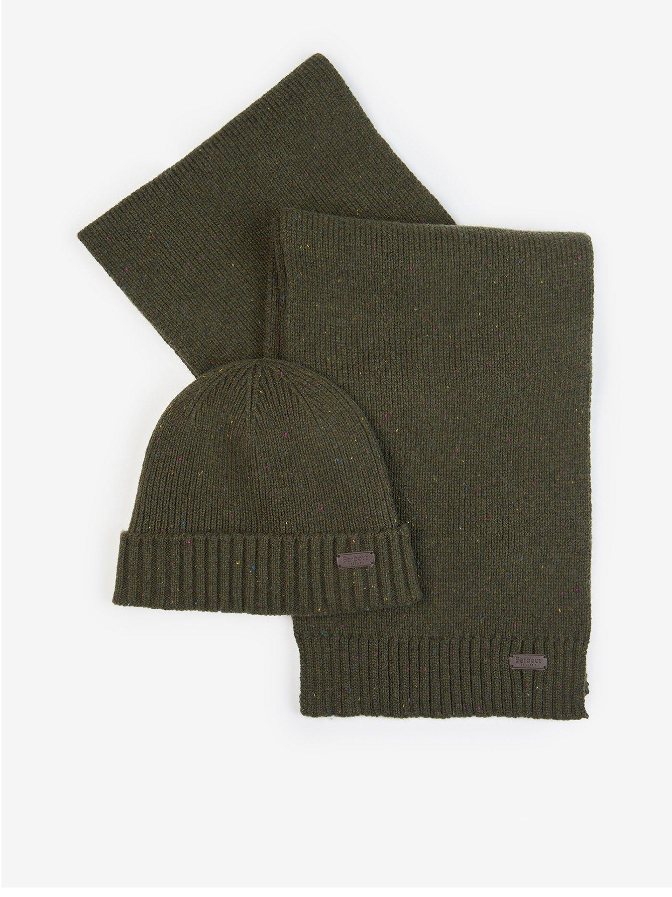 Barbour Carlton Fleck Knitted Beanie  &  Scarf Gift Set - Brown