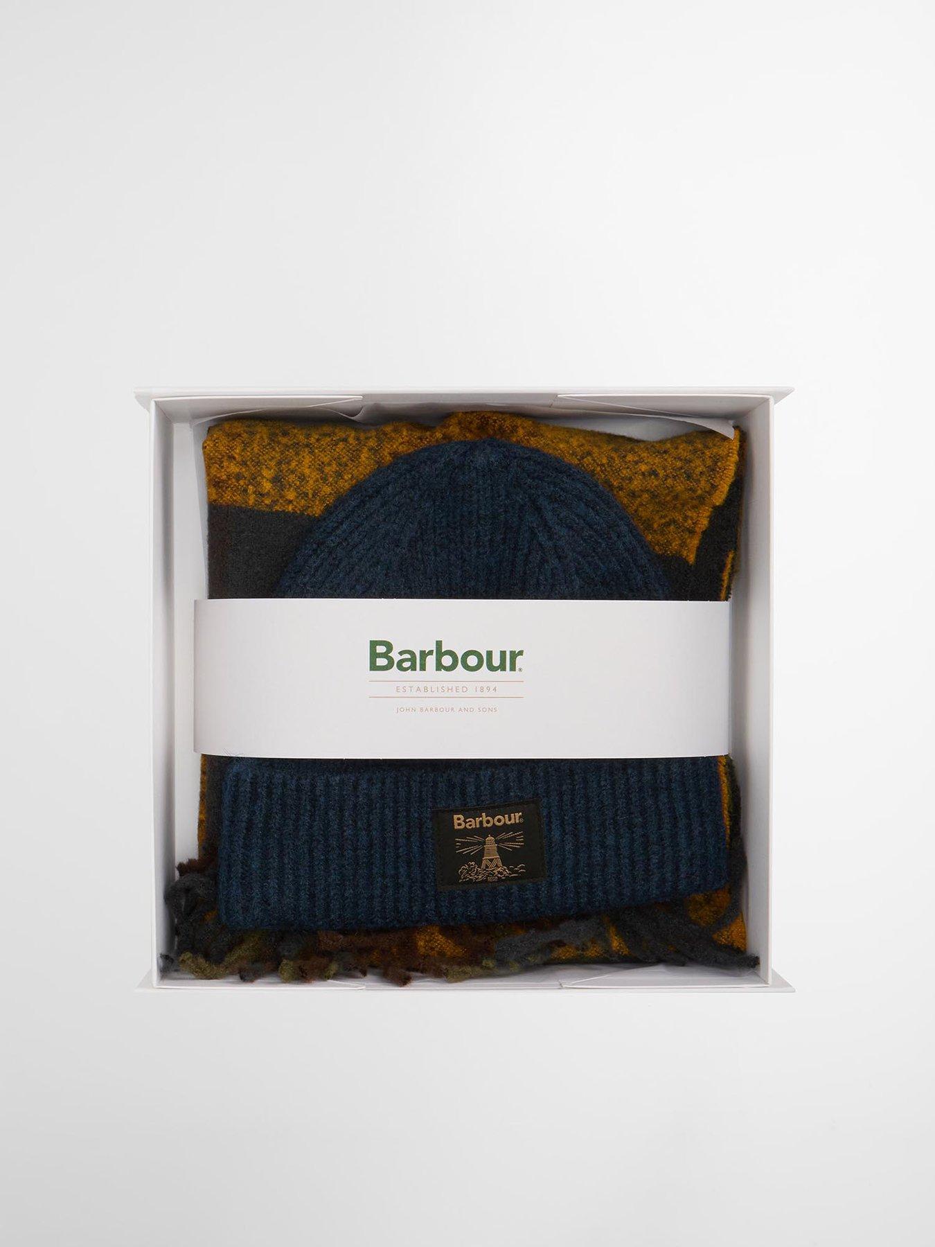  image of barbour-westerdale-knitted-beanie-amp-scarf-gift-set-brown