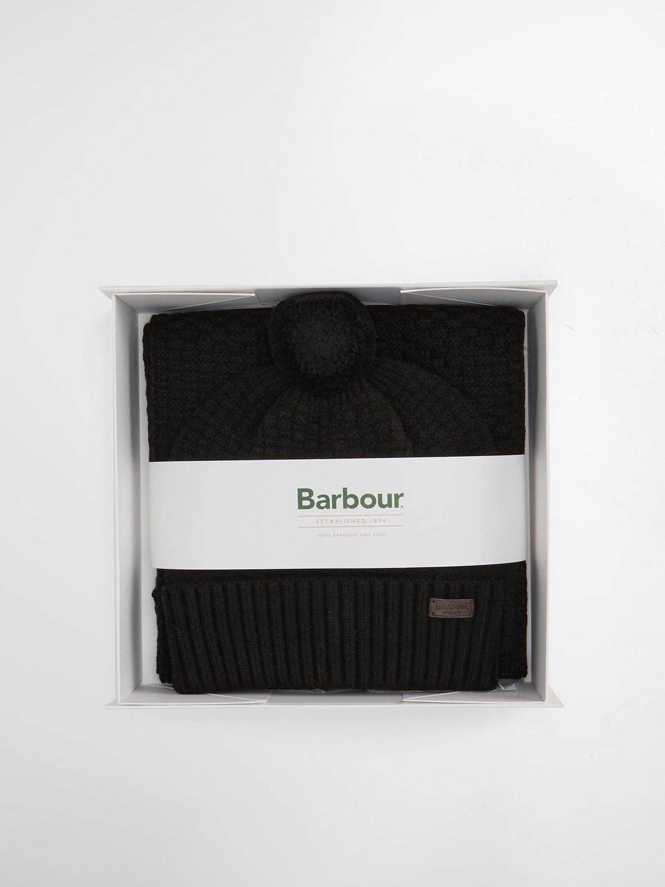  image of barbour-ramside-beanie-and-scarf-gift-set-black