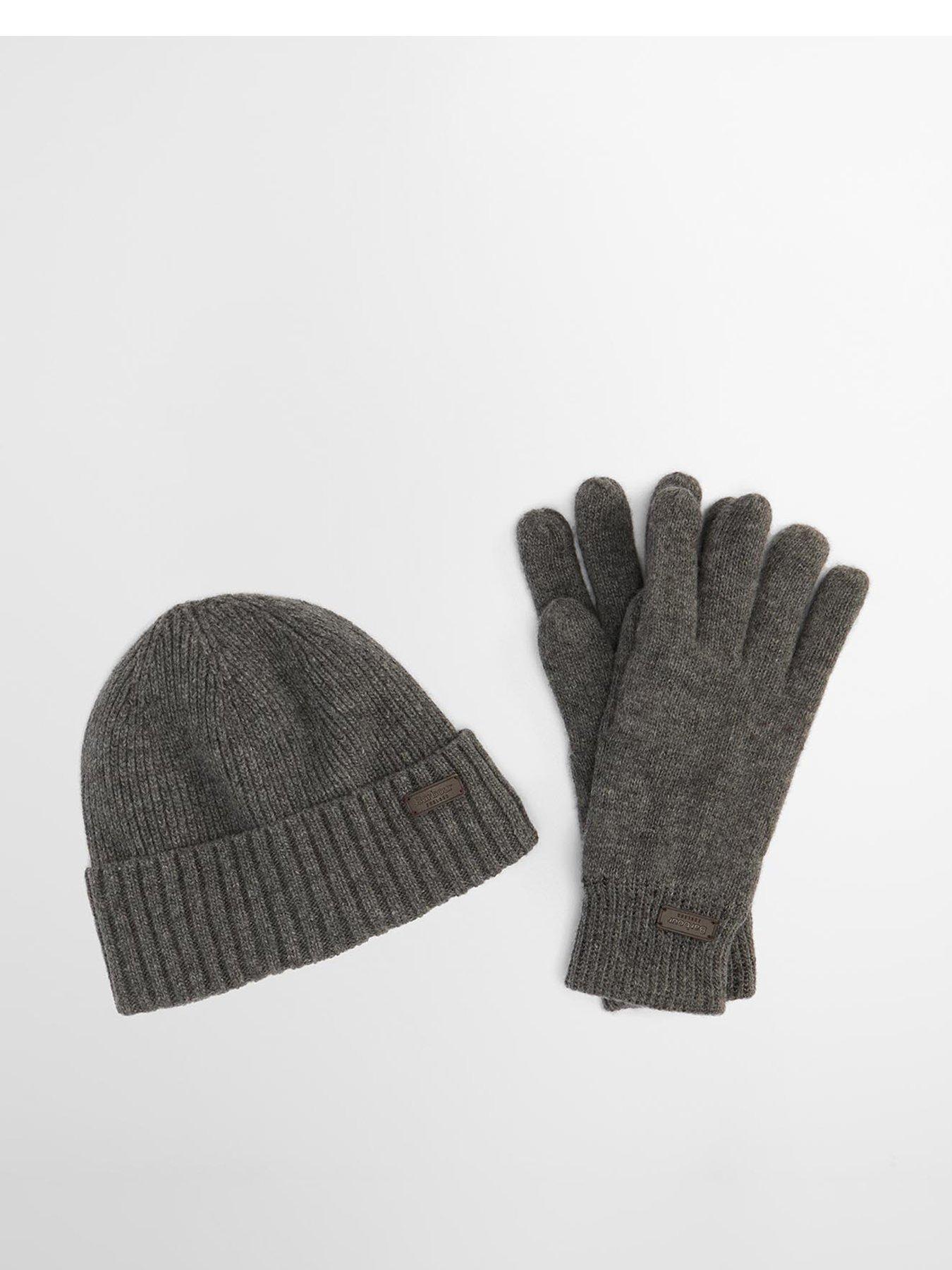 Image 1 of 4 of Barbour Carlton Knitted Beanie &amp; Gloves Gift Set - Grey