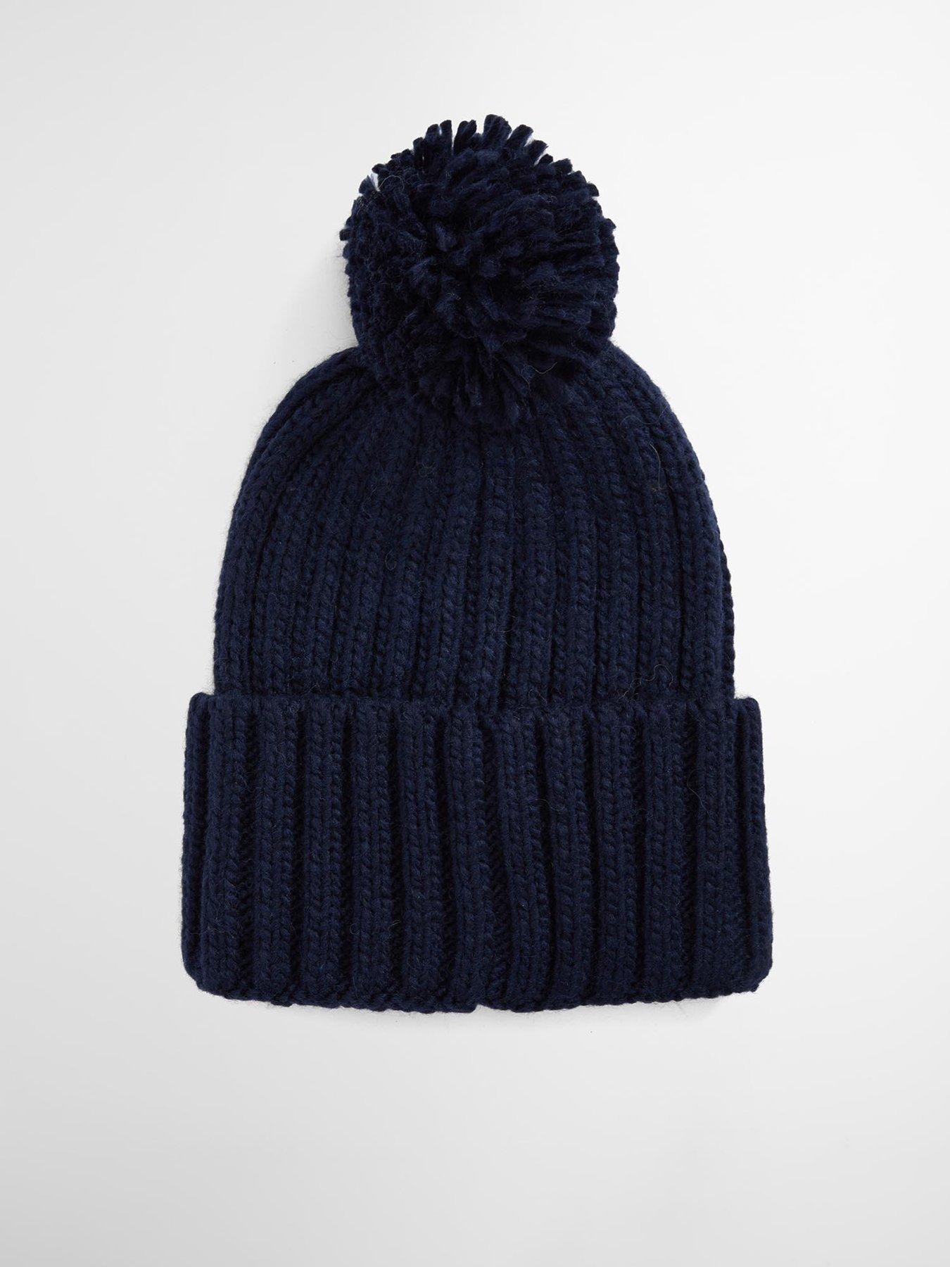  image of barbour-kelson-pom-knitted-beanie-hat-navy