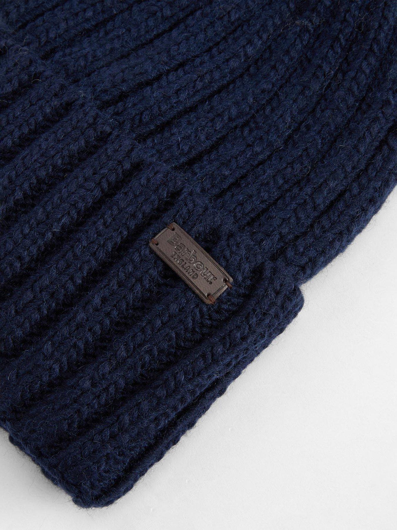  image of barbour-kelson-pom-knitted-beanie-hat-navy