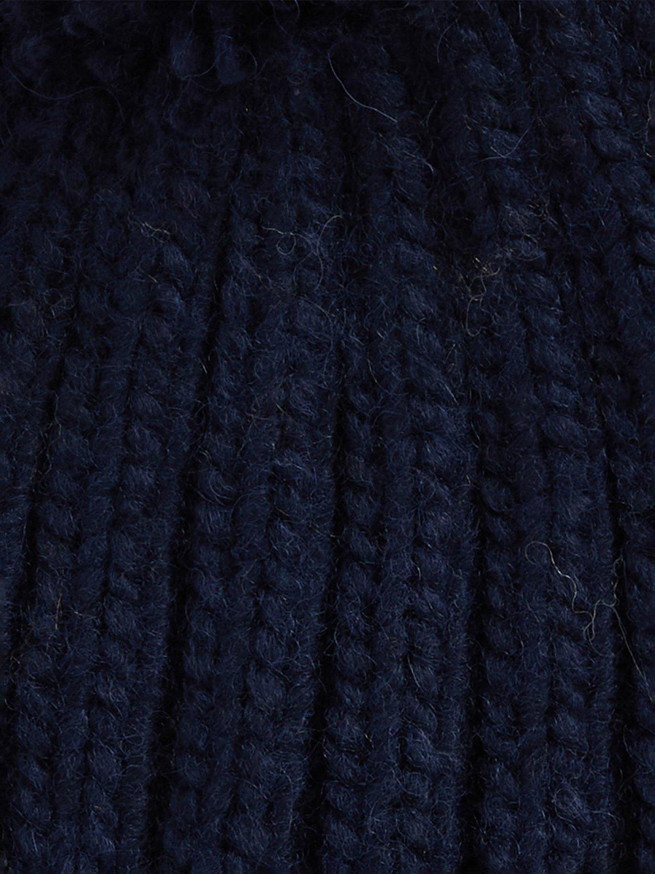  image of barbour-kelson-pom-knitted-beanie-hat-navy