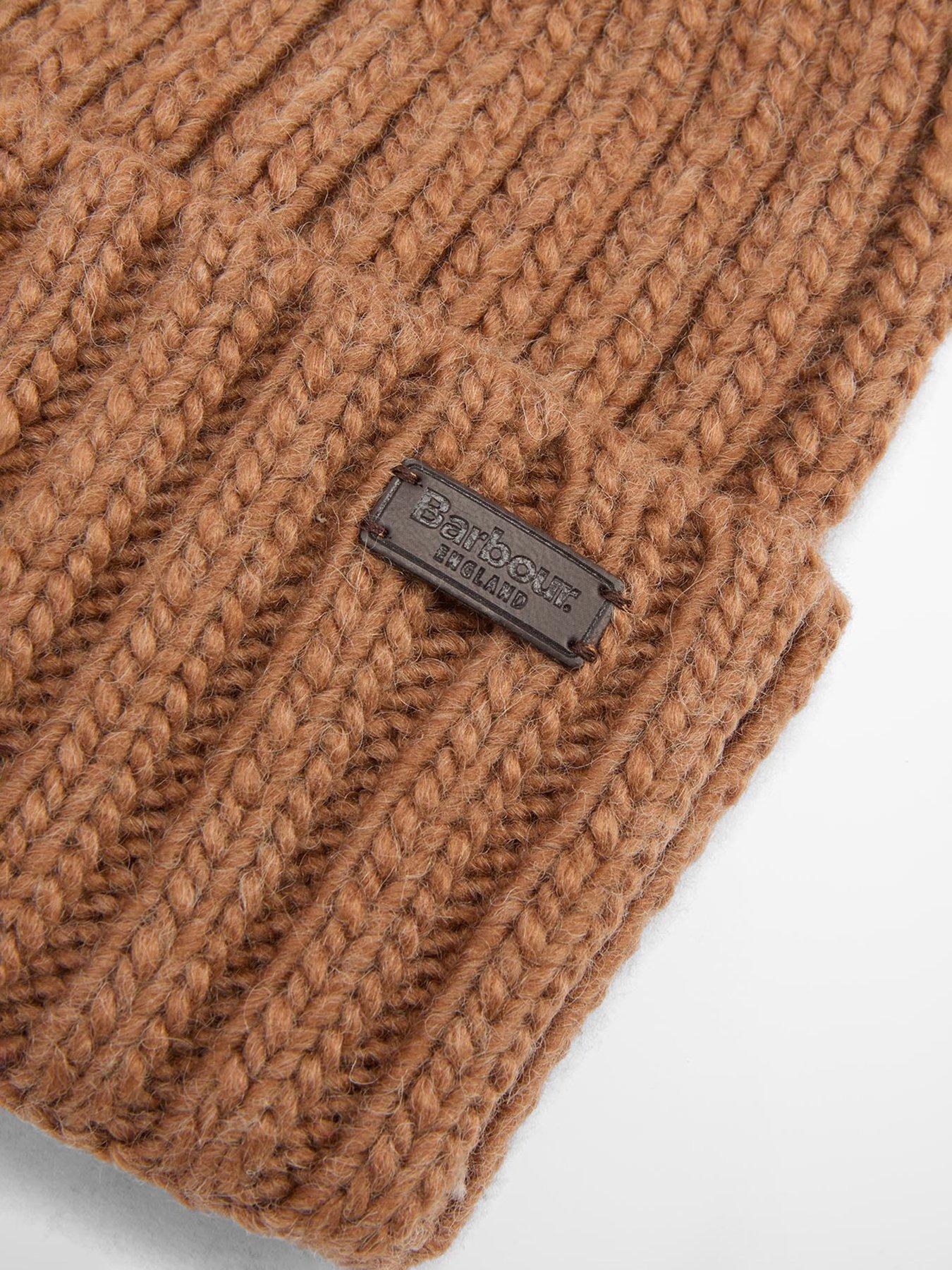 Image 3 of 4 of Barbour Kelson Pom Knitted Beanie Hat - Brown