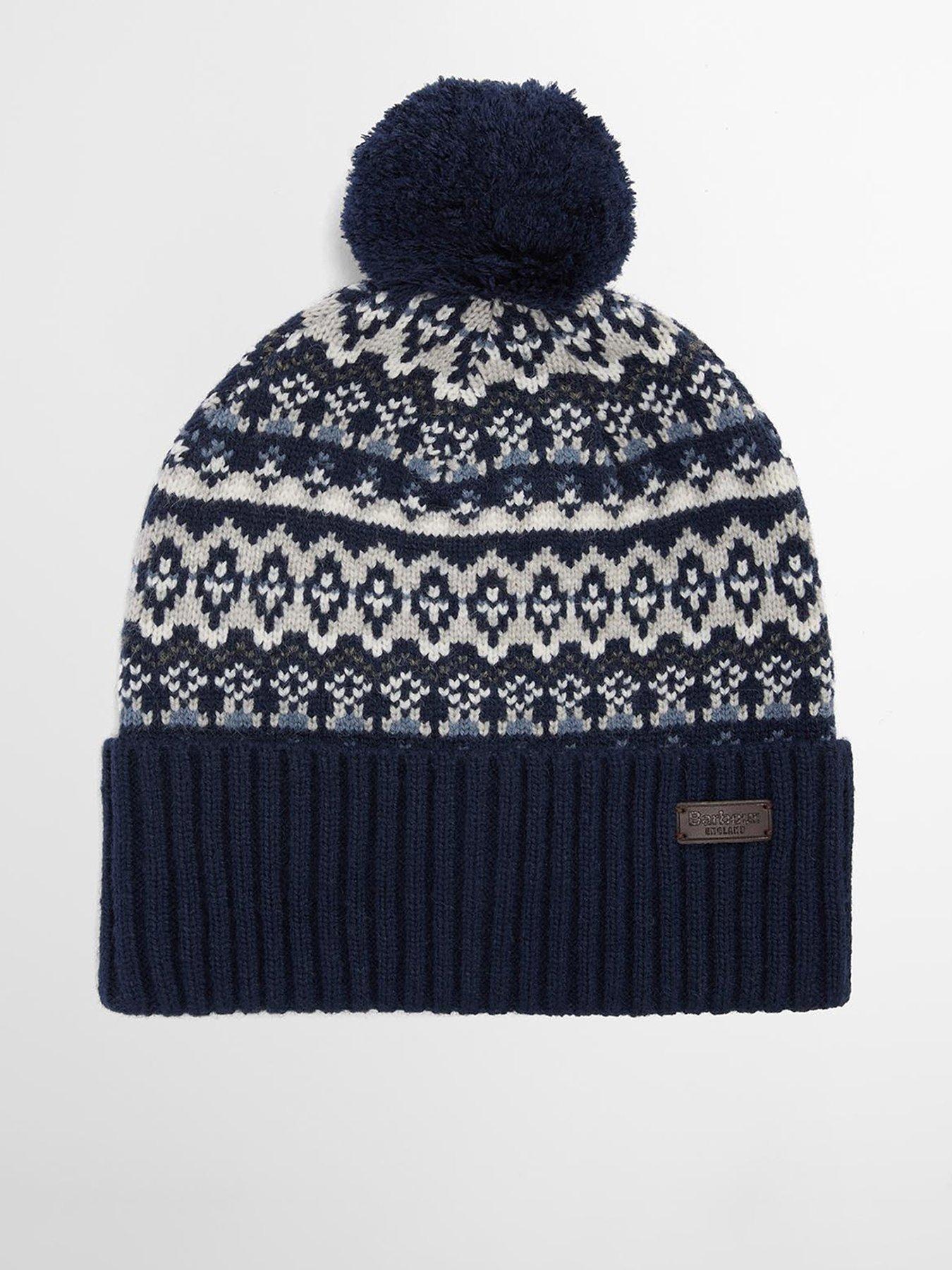 Image 1 of 4 of Barbour Marlow Fair Isle Pom Beanie Hat - Navy