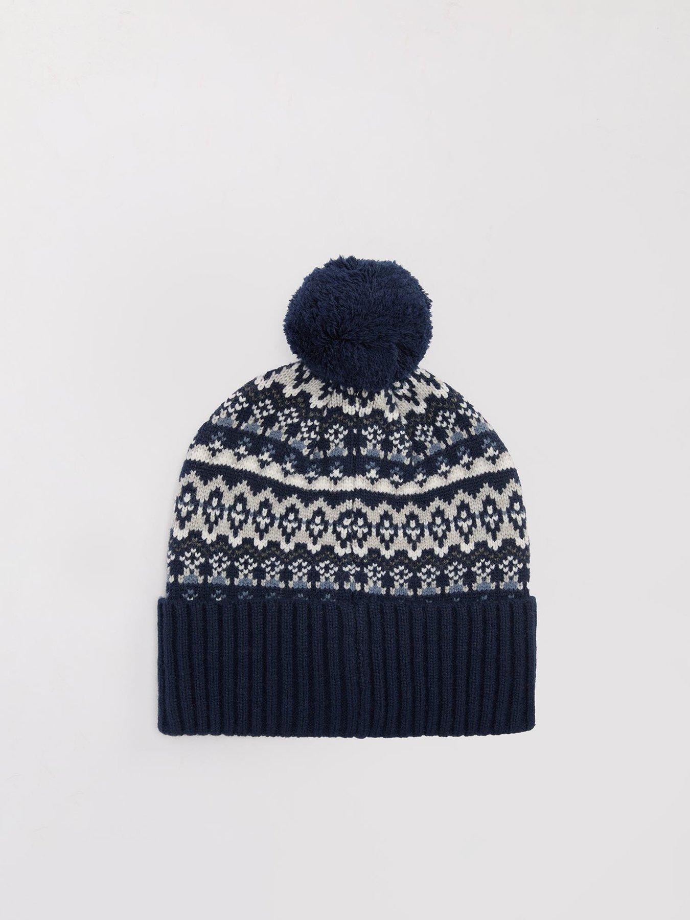 Image 2 of 4 of Barbour Marlow Fair Isle Pom Beanie Hat - Navy
