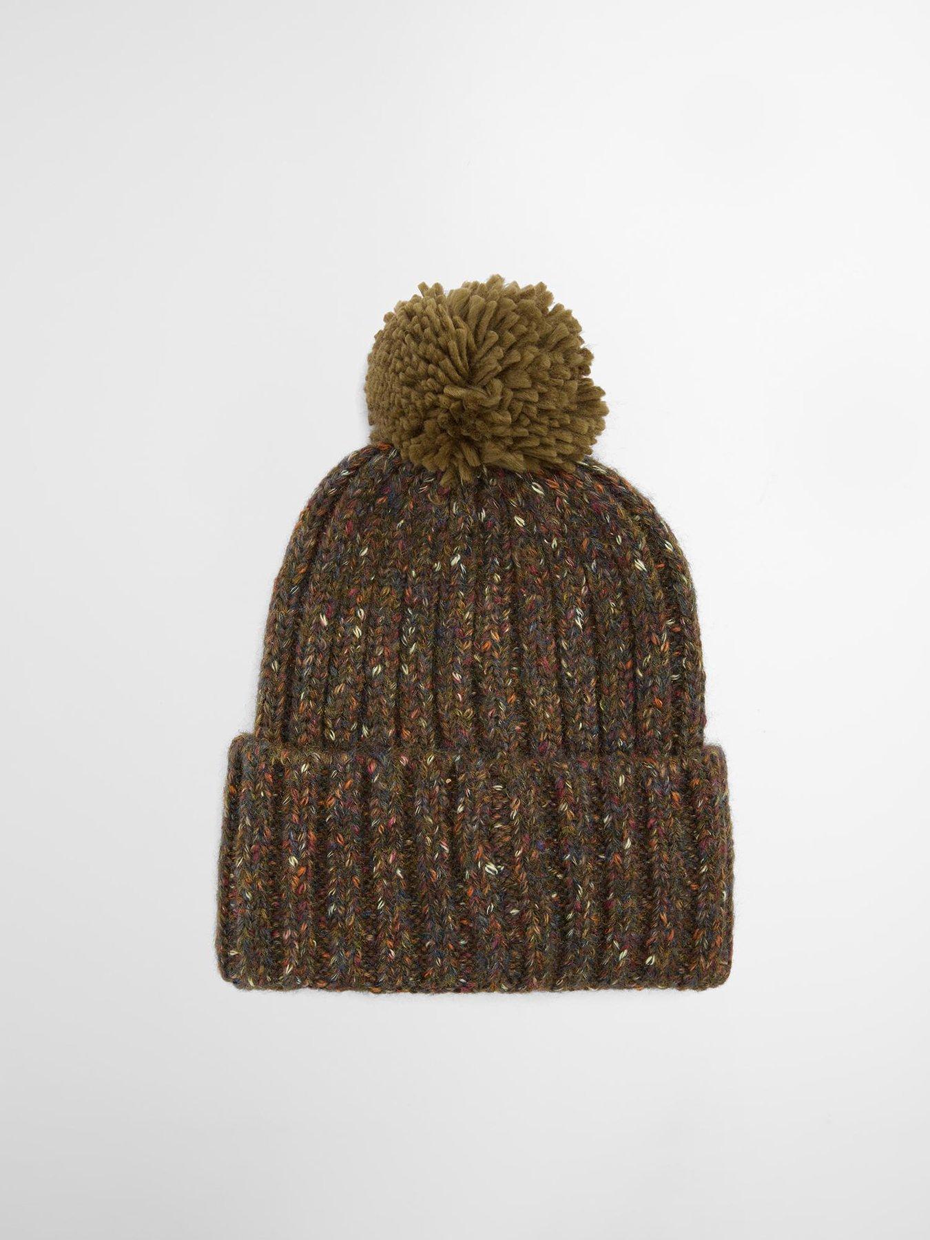  image of barbour-kelson-fleck-pom-beanie-hat-khaki