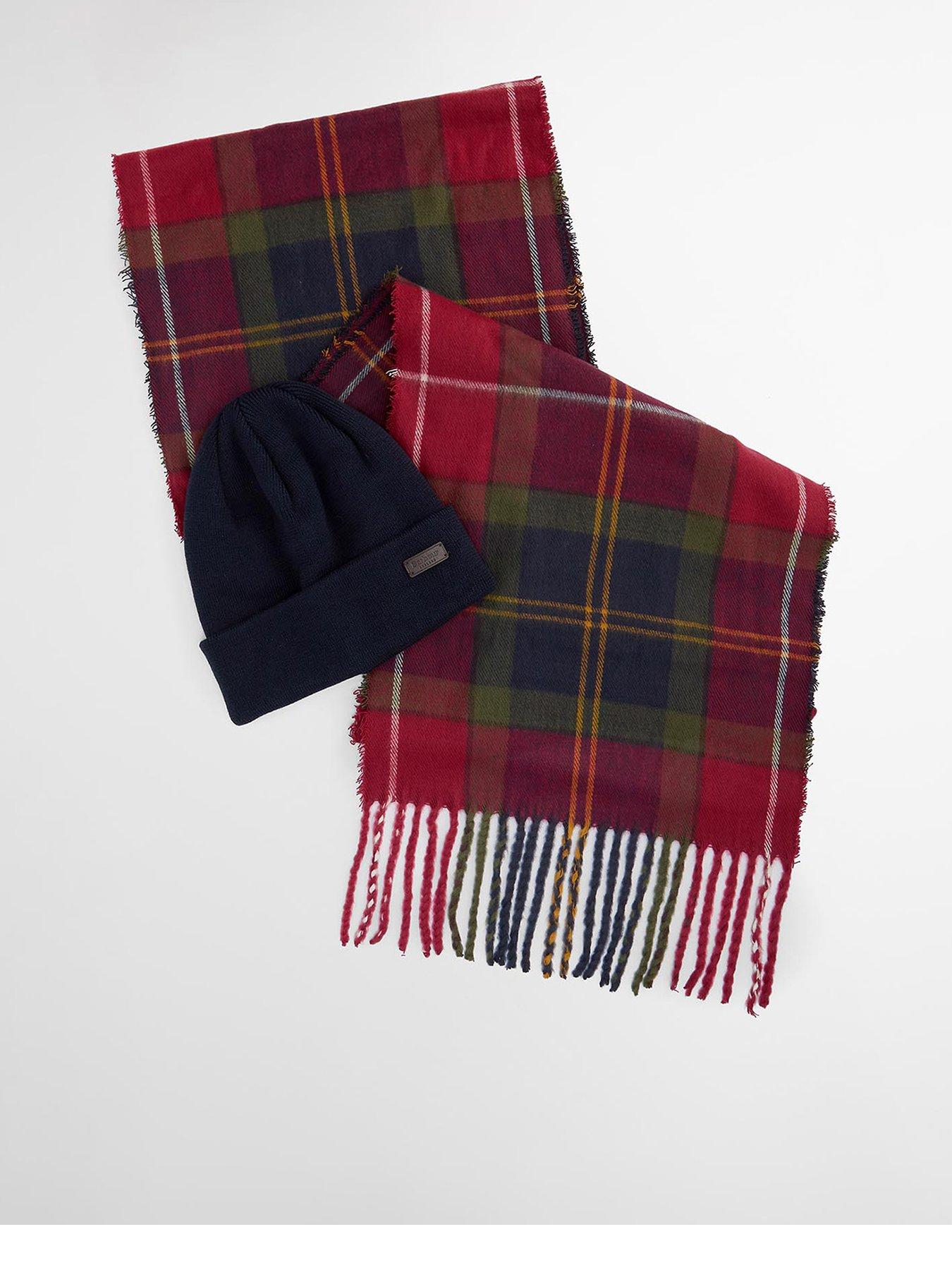  image of barbour-swinton-beanie-amp-scarf-gift-set-dark-red