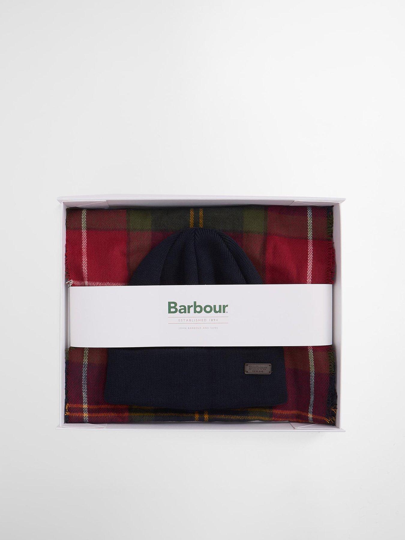  image of barbour-swinton-beanie-amp-scarf-gift-set-dark-red
