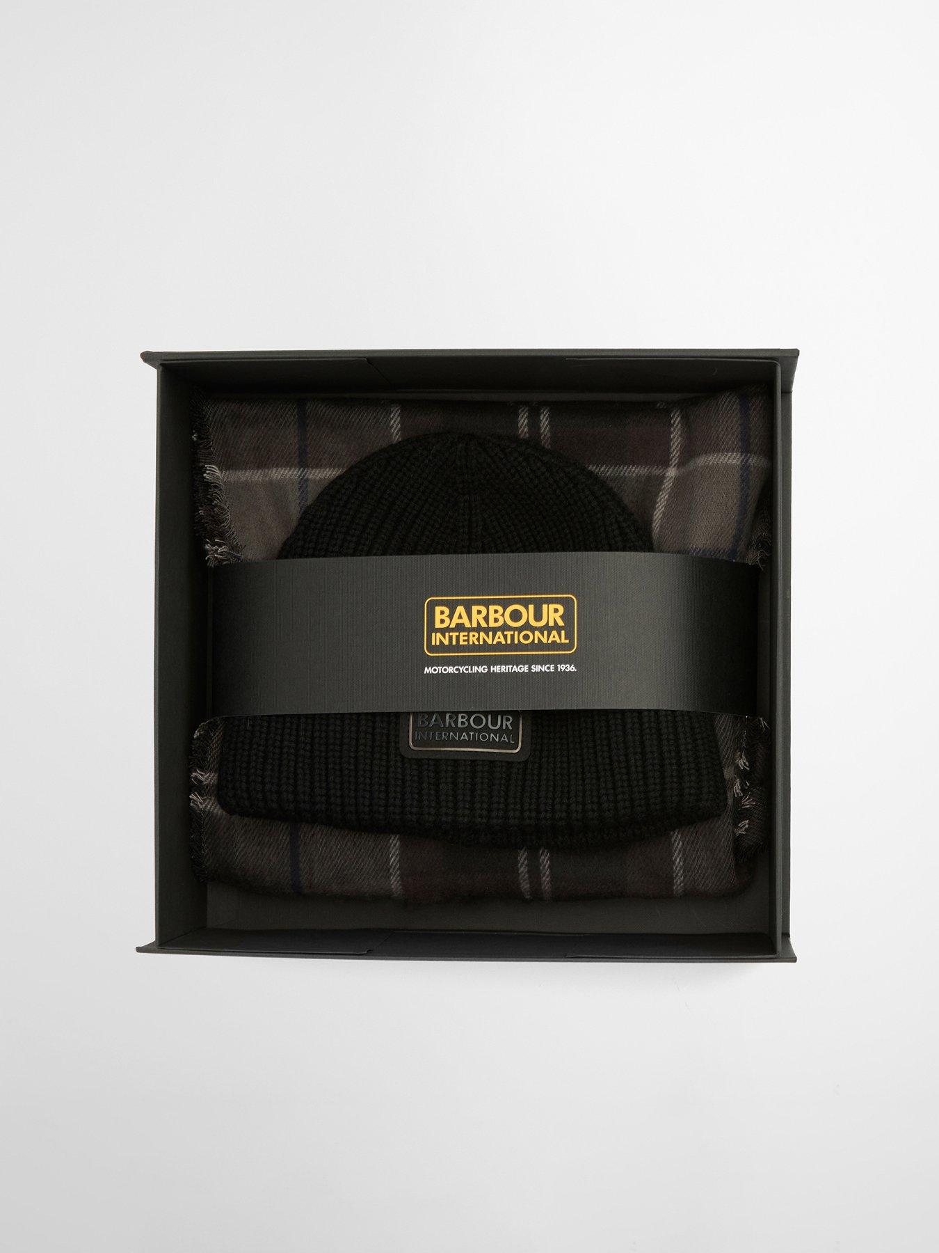  image of barbour-international-sweeper-beanie-amp-scarf-gift-set-black-mutli