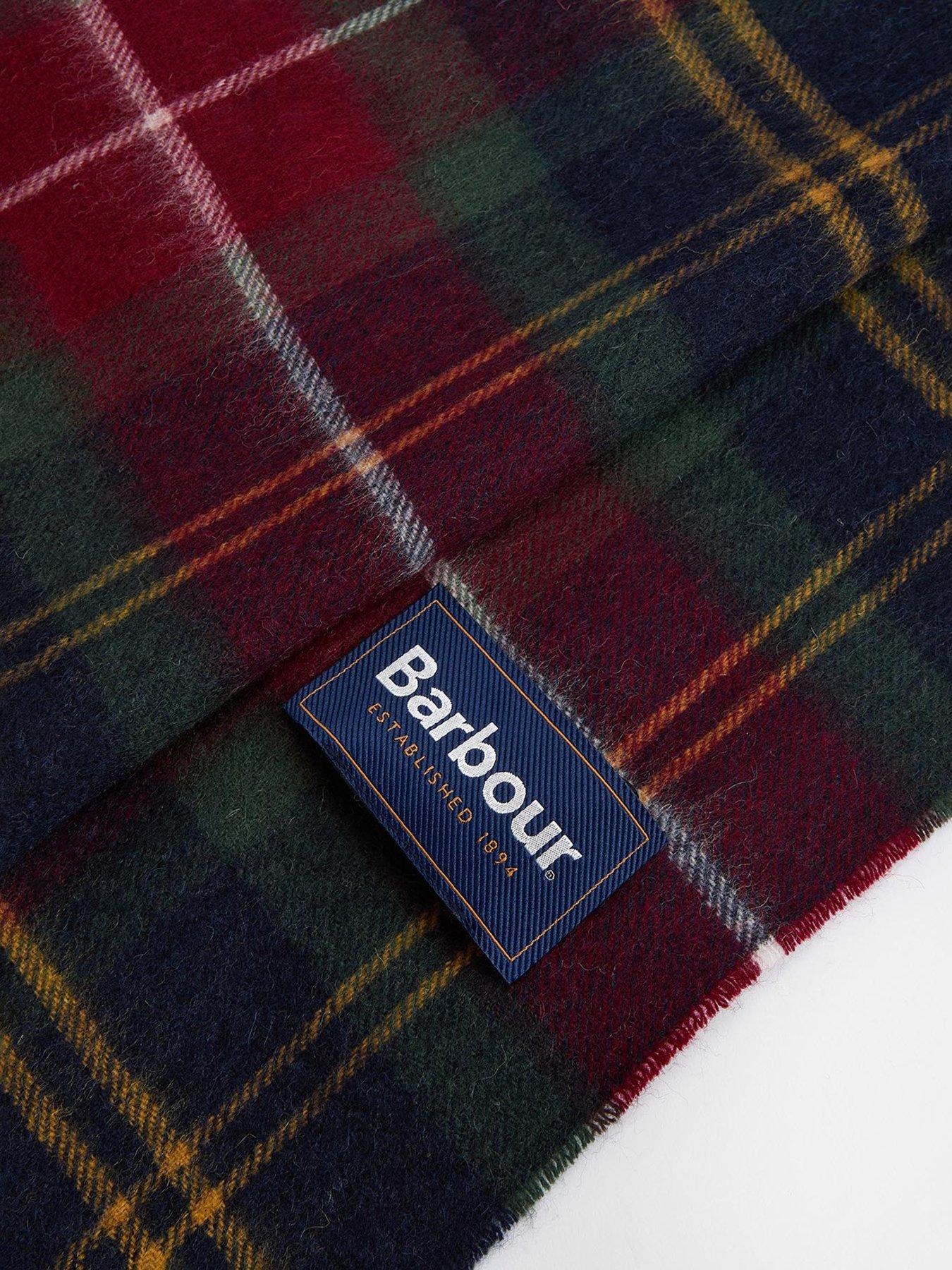  image of barbour-wool-and-cashmere-blend-tartan-scarf-red-multi