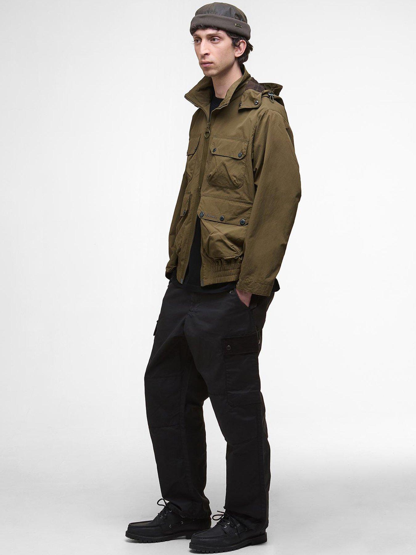 image of barbour-re-engineered-flight-bedale-hooded-showerproof-jacket-khaki