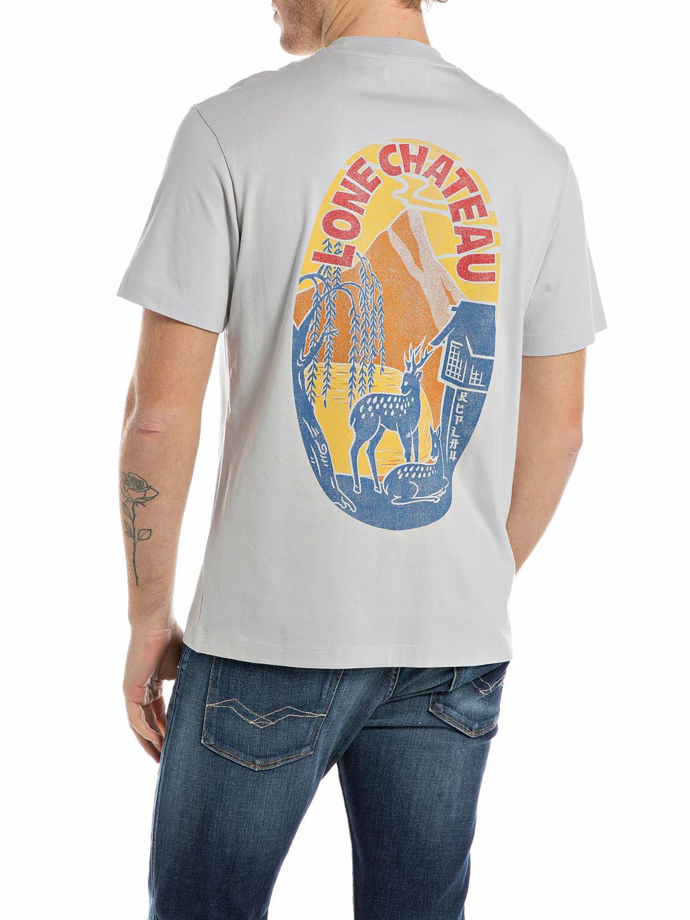 Replay Chateau Deer Back Graphic T-Shirt - Blue