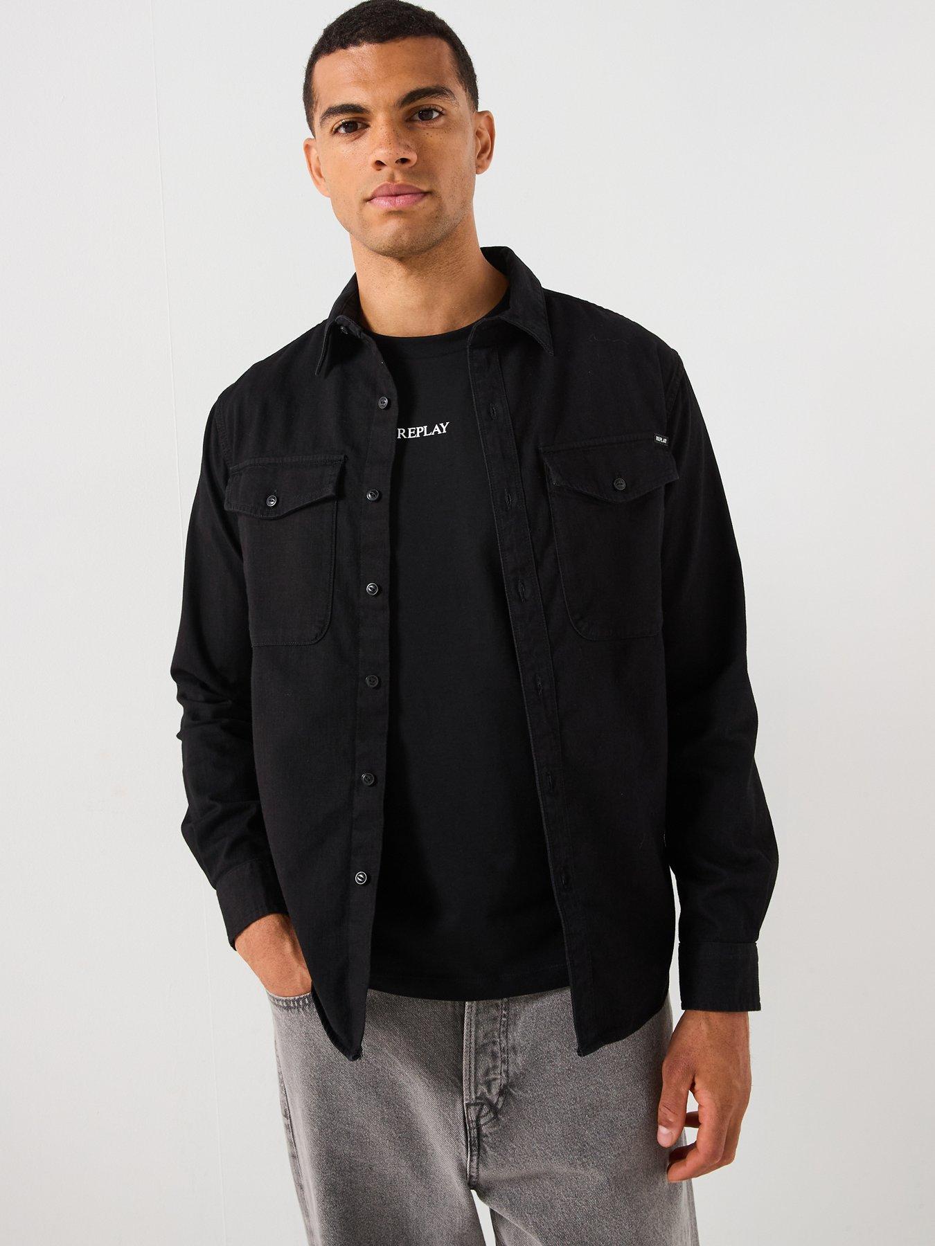 replay-double-pocket-denim-shirt-black