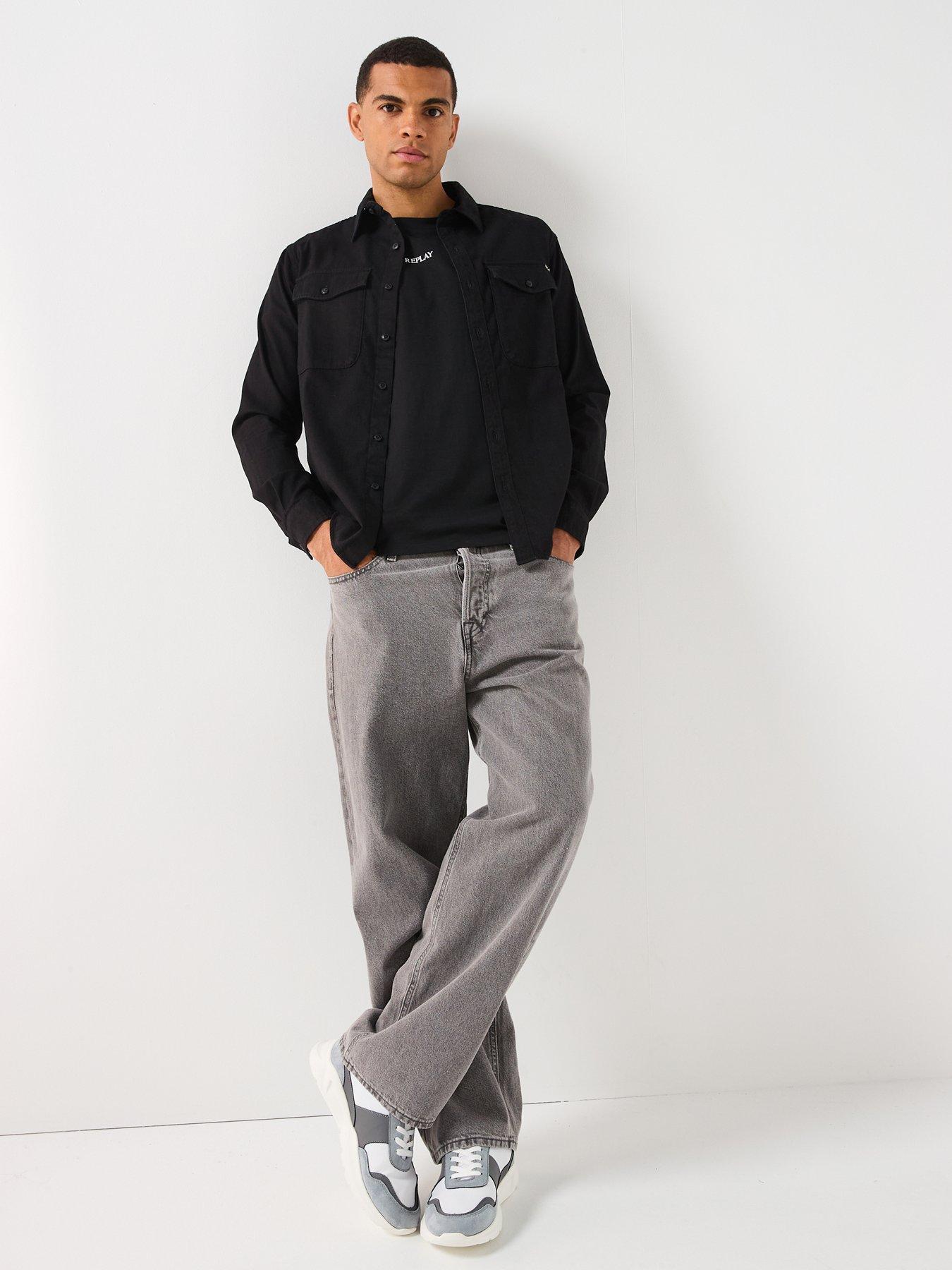 Image 3 of 6 of Replay Double Pocket Denim Shirt - Black
