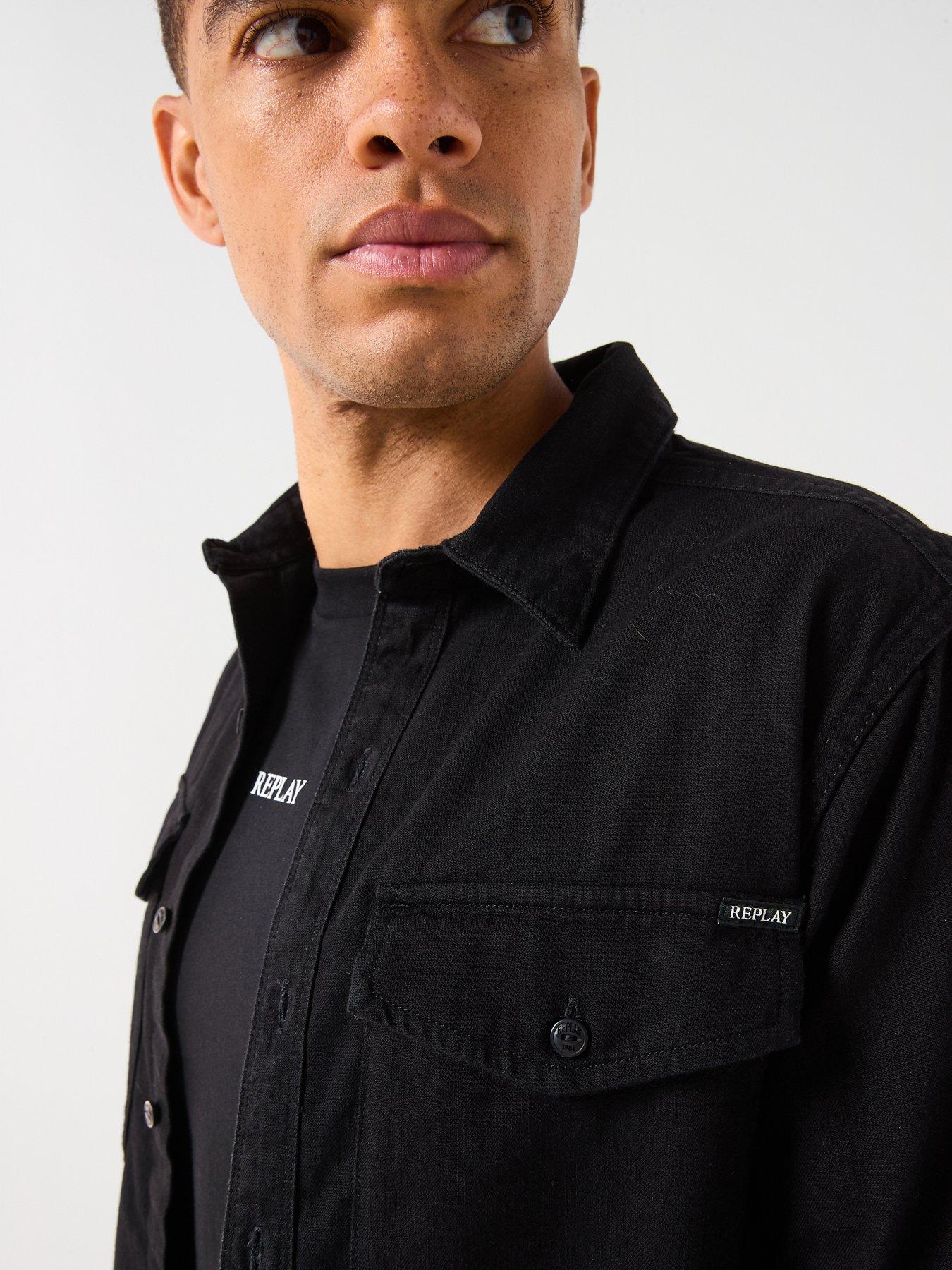 Image 4 of 6 of Replay Double Pocket Denim Shirt - Black