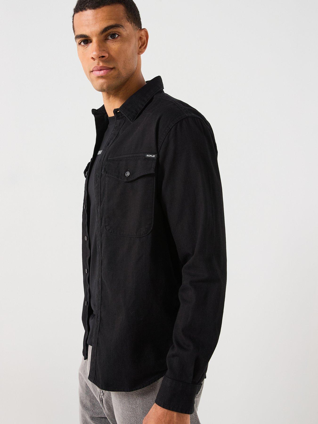 Image 6 of 6 of Replay Double Pocket Denim Shirt - Black