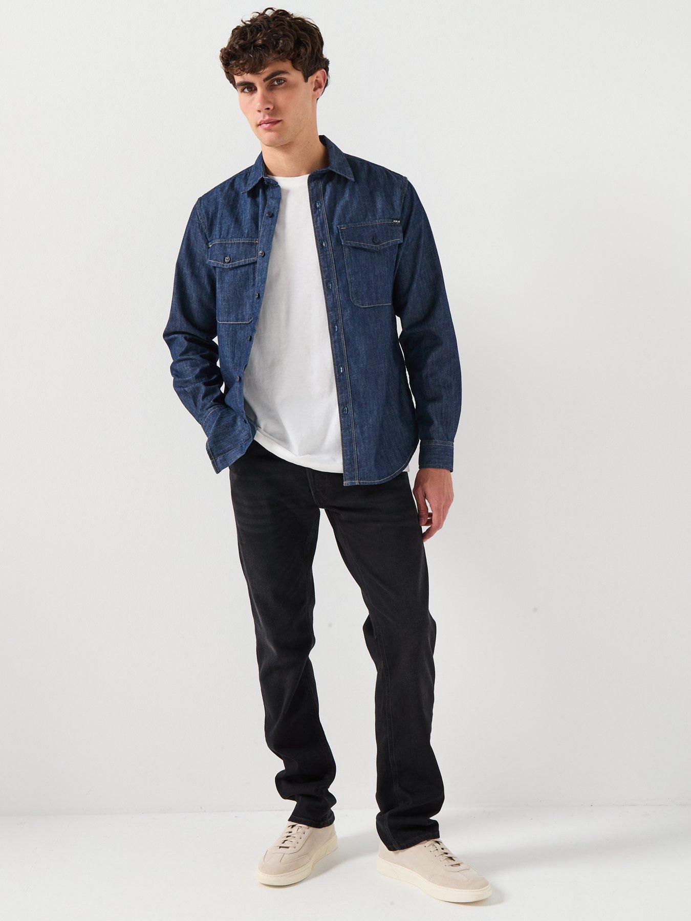  image of replay-double-pocket-denim-shirt-blue