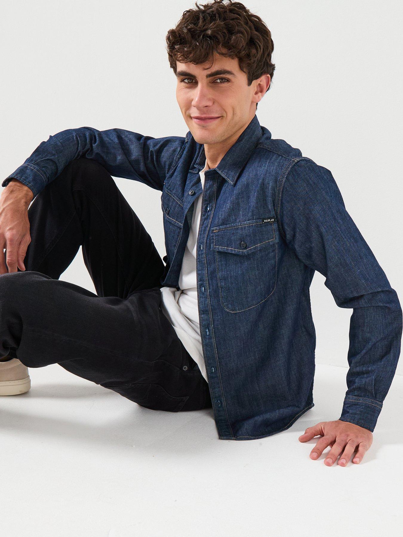  image of replay-double-pocket-denim-shirt-blue