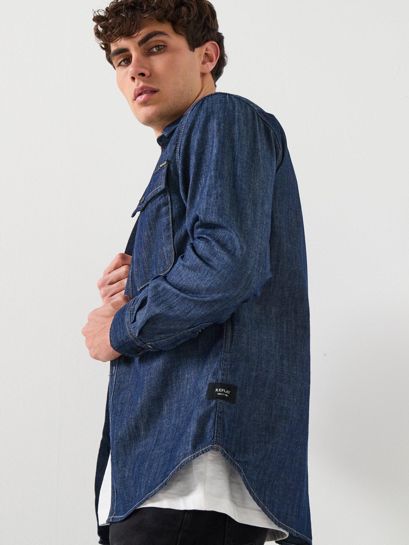  image of replay-double-pocket-denim-shirt-blue
