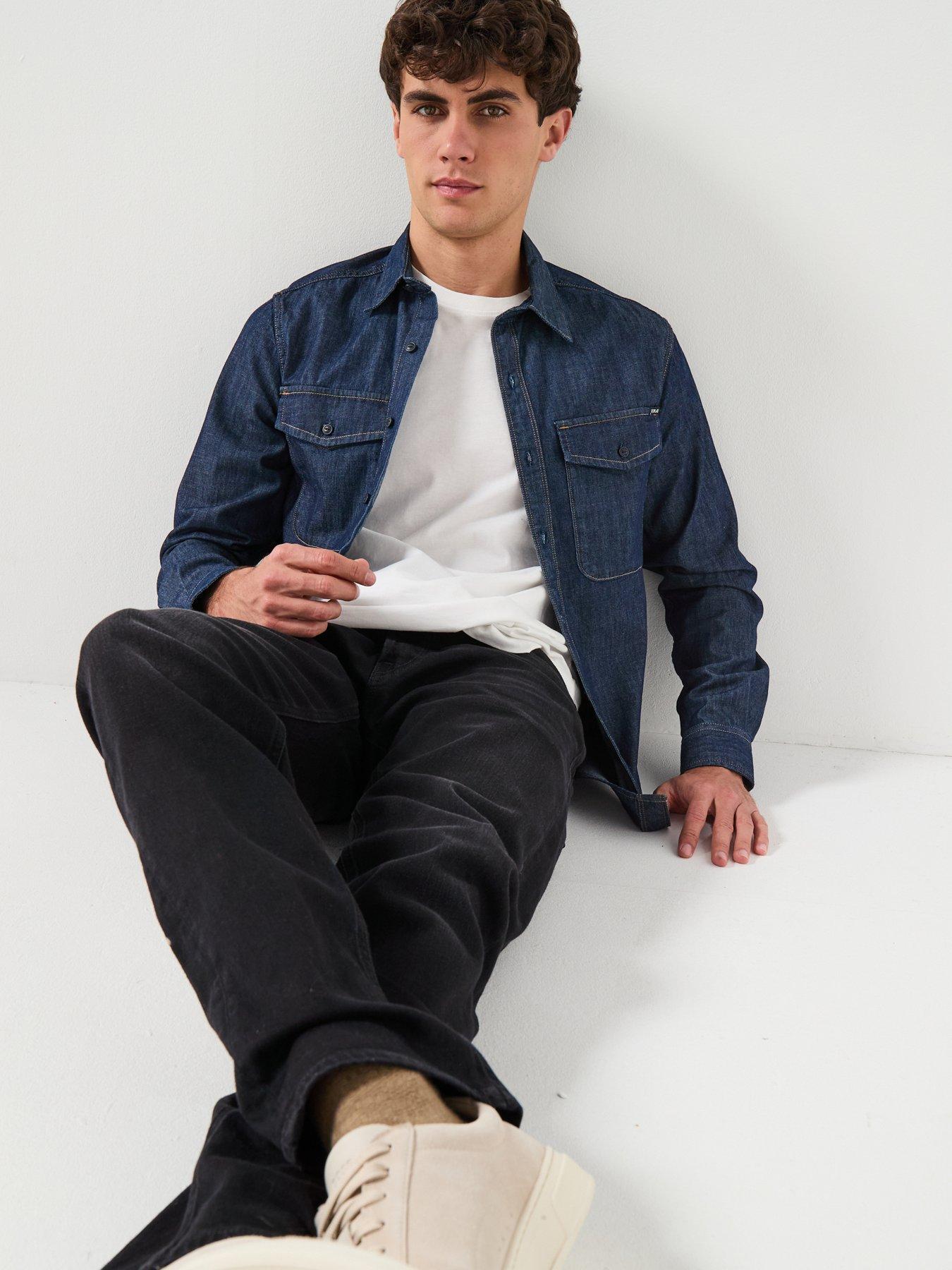  image of replay-double-pocket-denim-shirt-blue