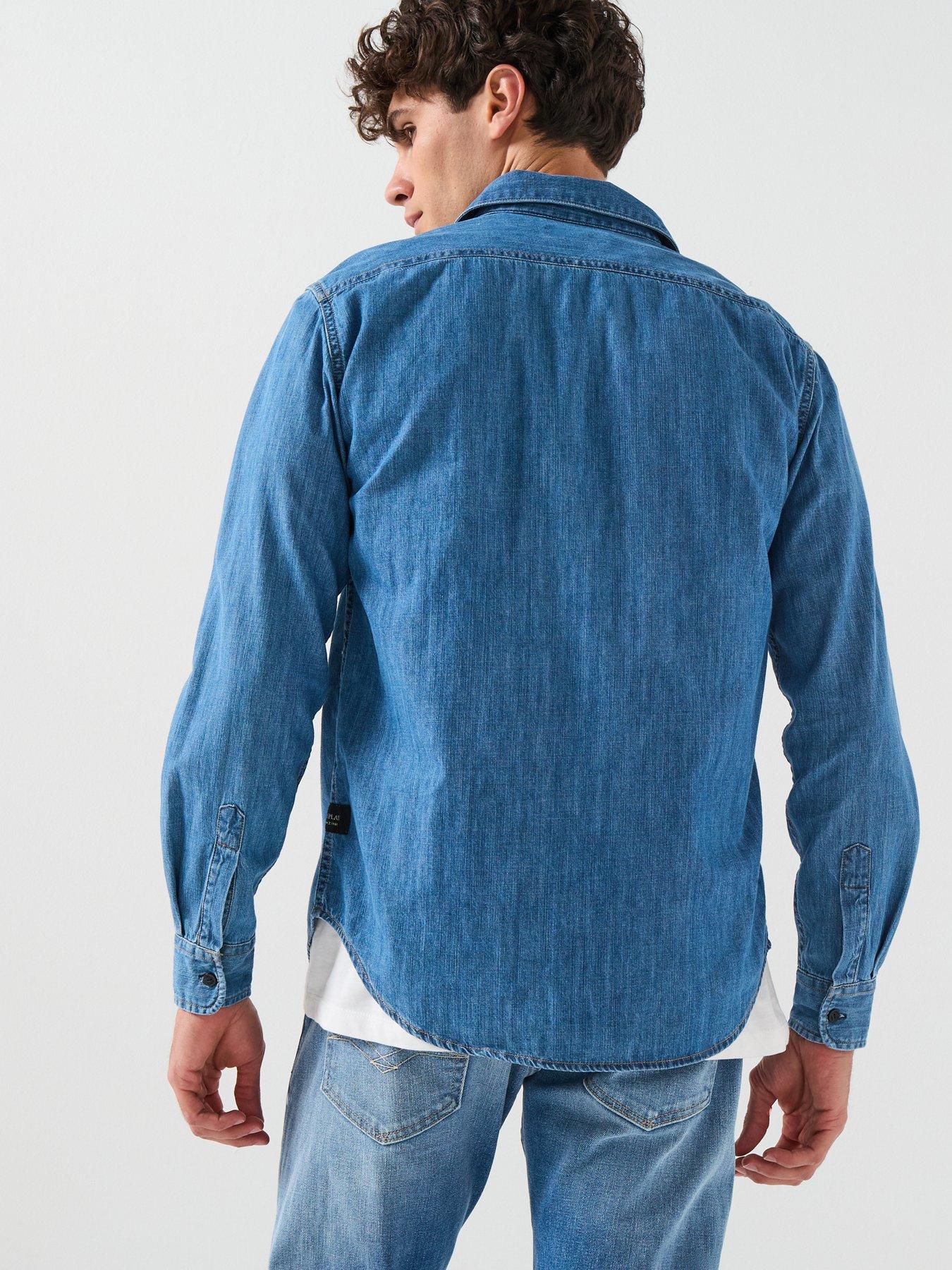 stillFront image of replay-double-pocket-denim-shirt-blue