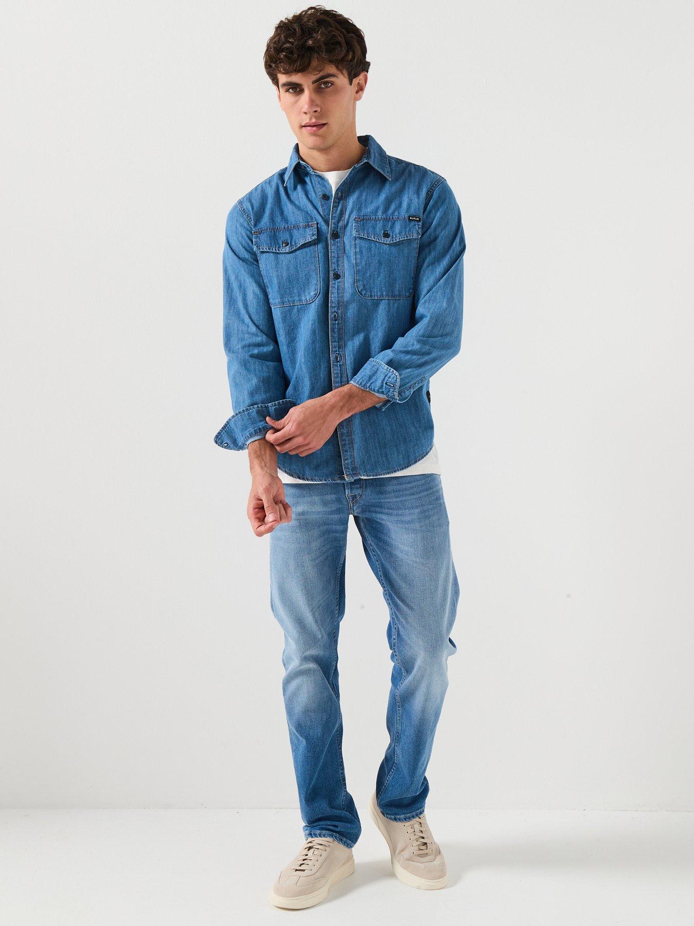  image of replay-double-pocket-denim-shirt-blue