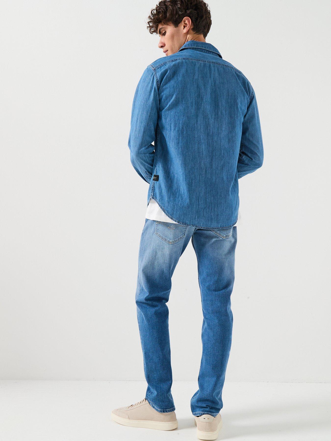  image of replay-double-pocket-denim-shirt-blue