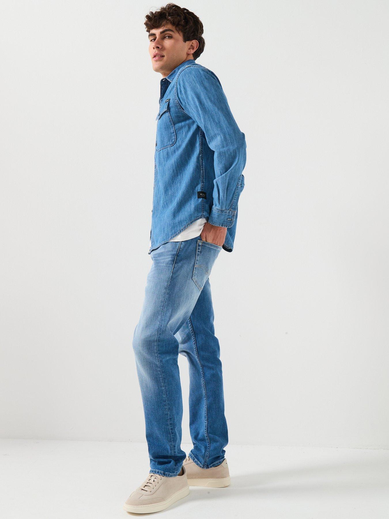  image of replay-double-pocket-denim-shirt-blue