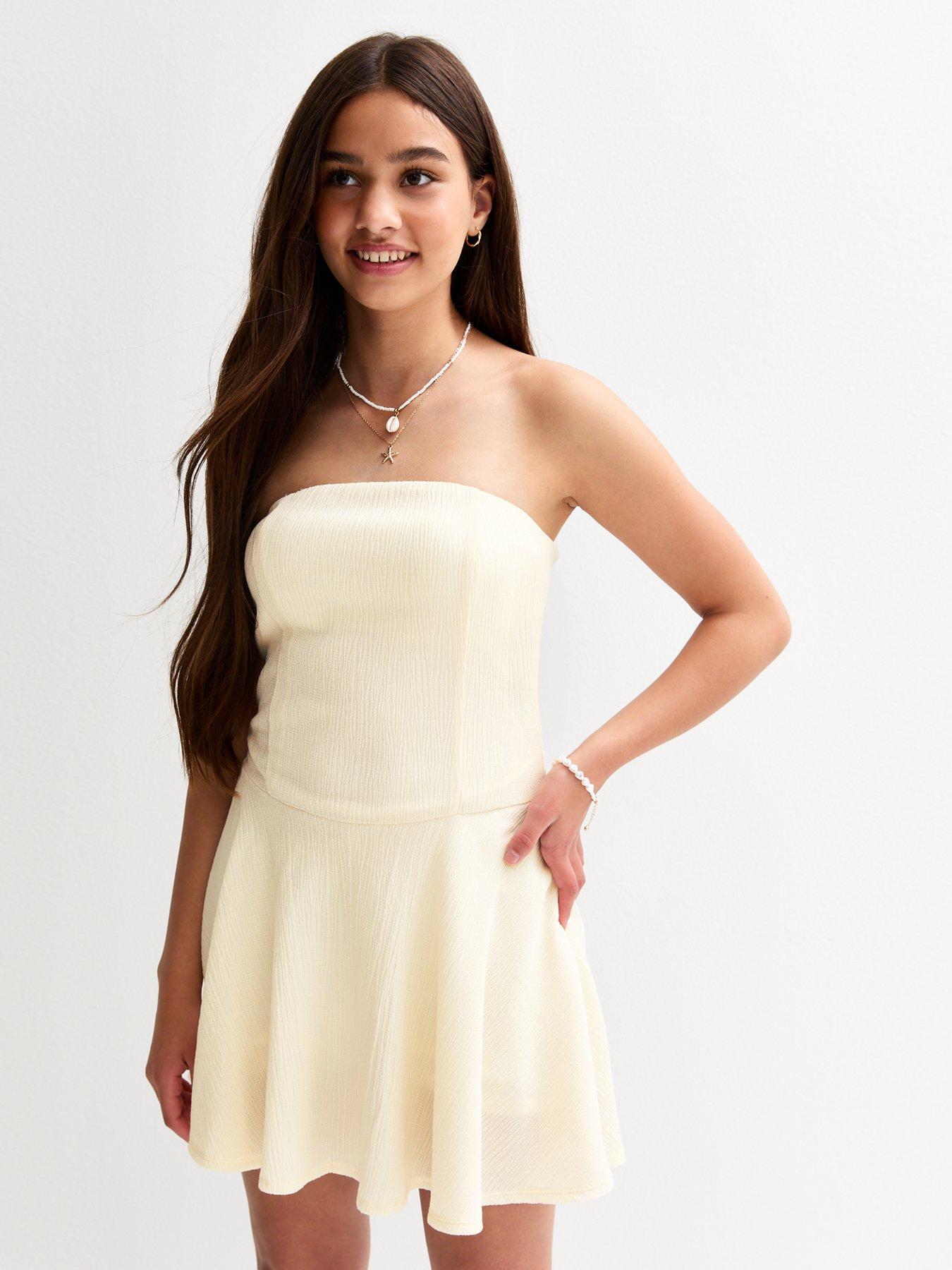 undefined Girls Cream Textured Bandeau Mini Dress