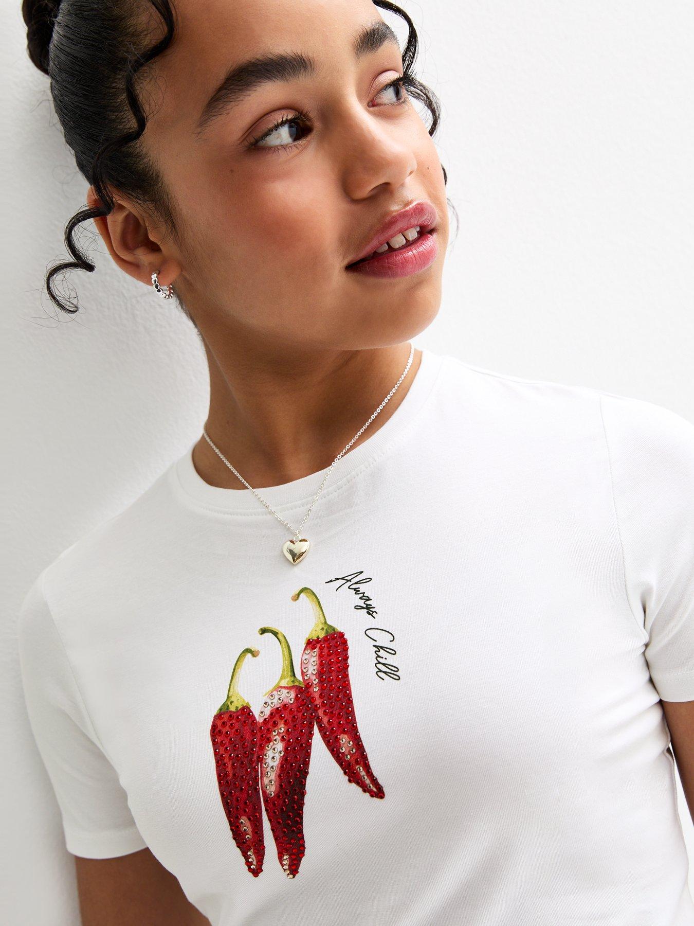 Image 4 of 4 of New Look 915 Girls Always Chill Embellished Chilli T-Shirt - White