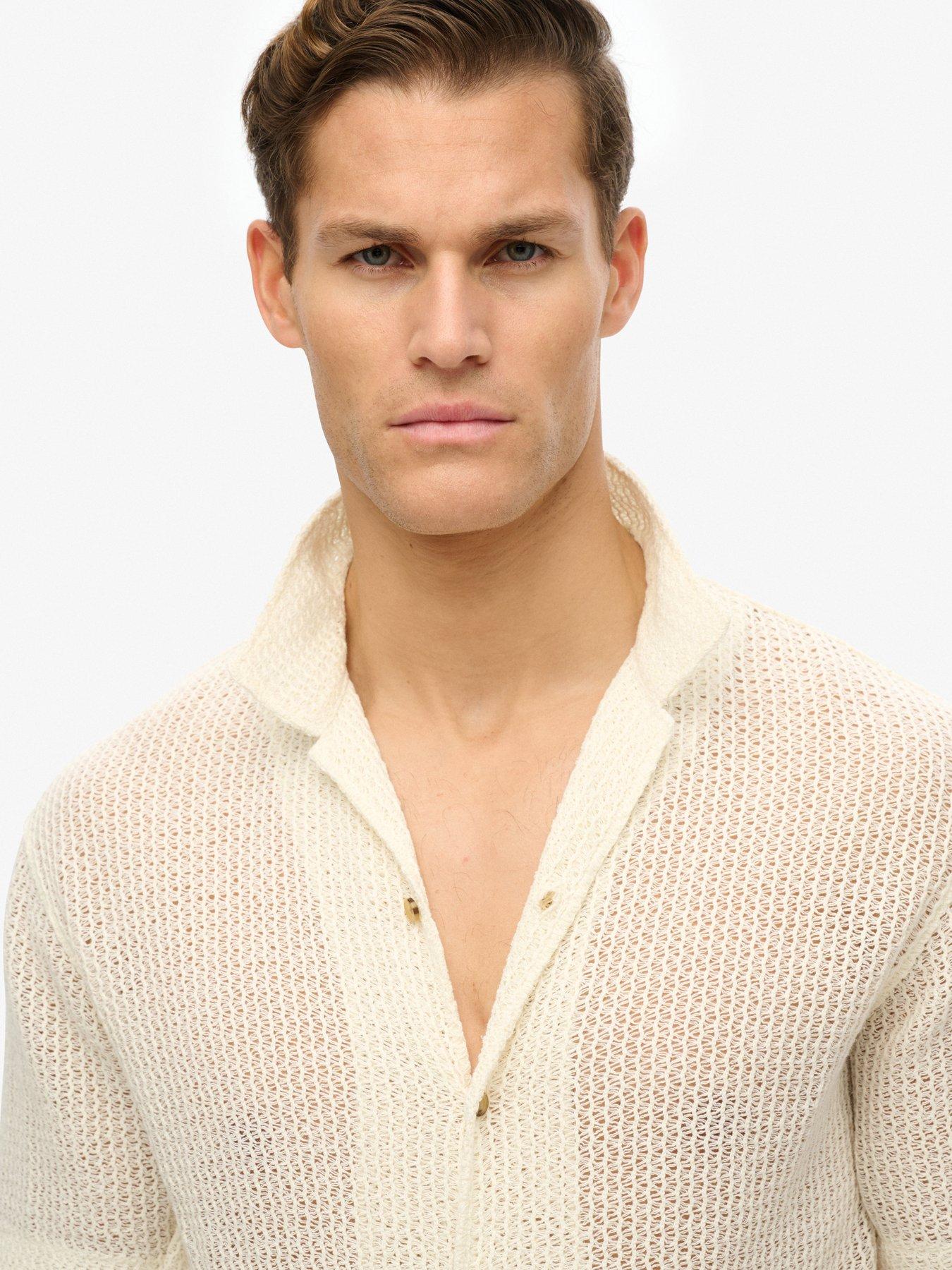Image 4 of 5 of Superdry Knitted Texture Shirt - White