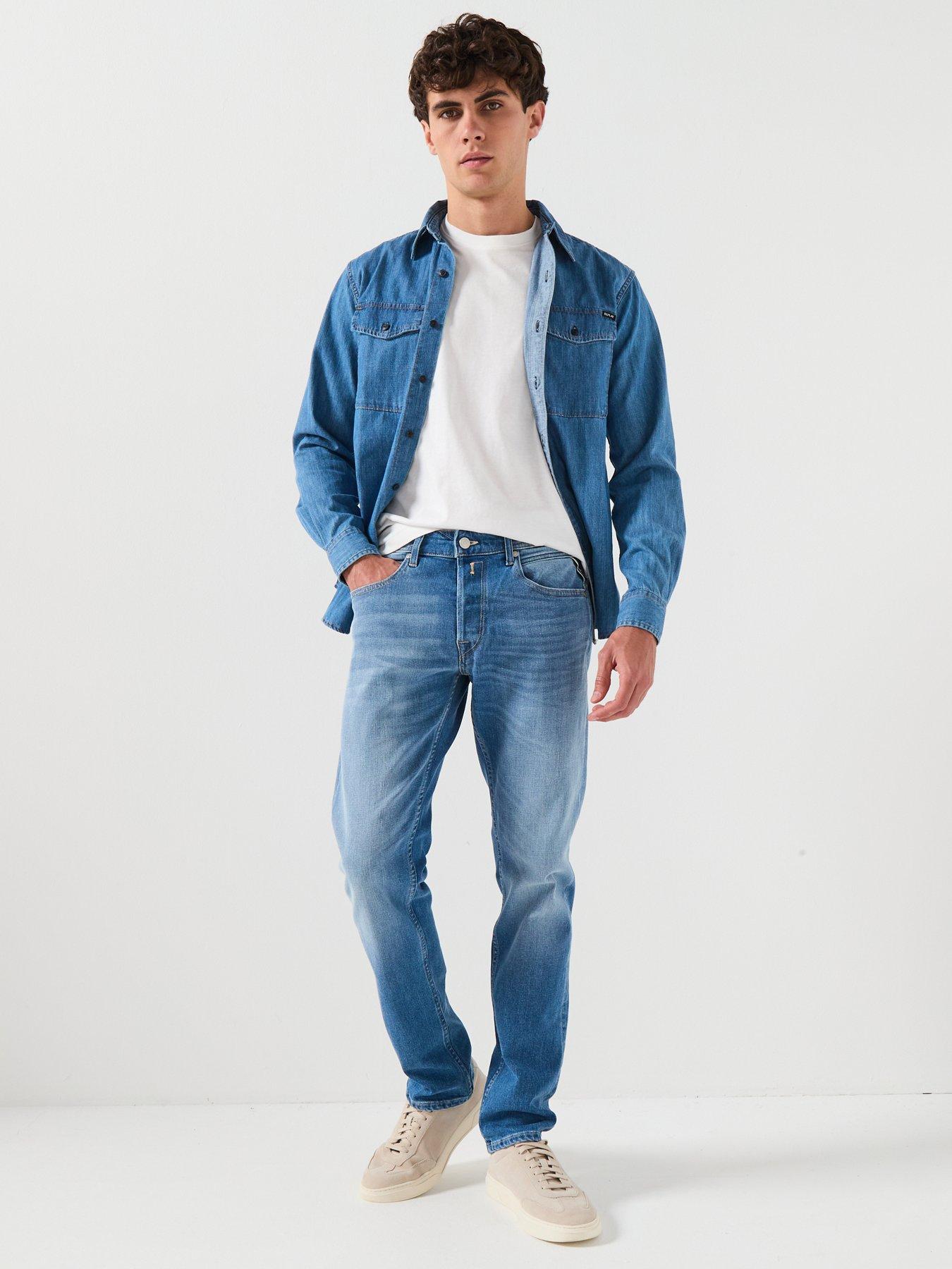 Image 5 of 6 of Replay Grover Straight Fit Jeans - Blue
