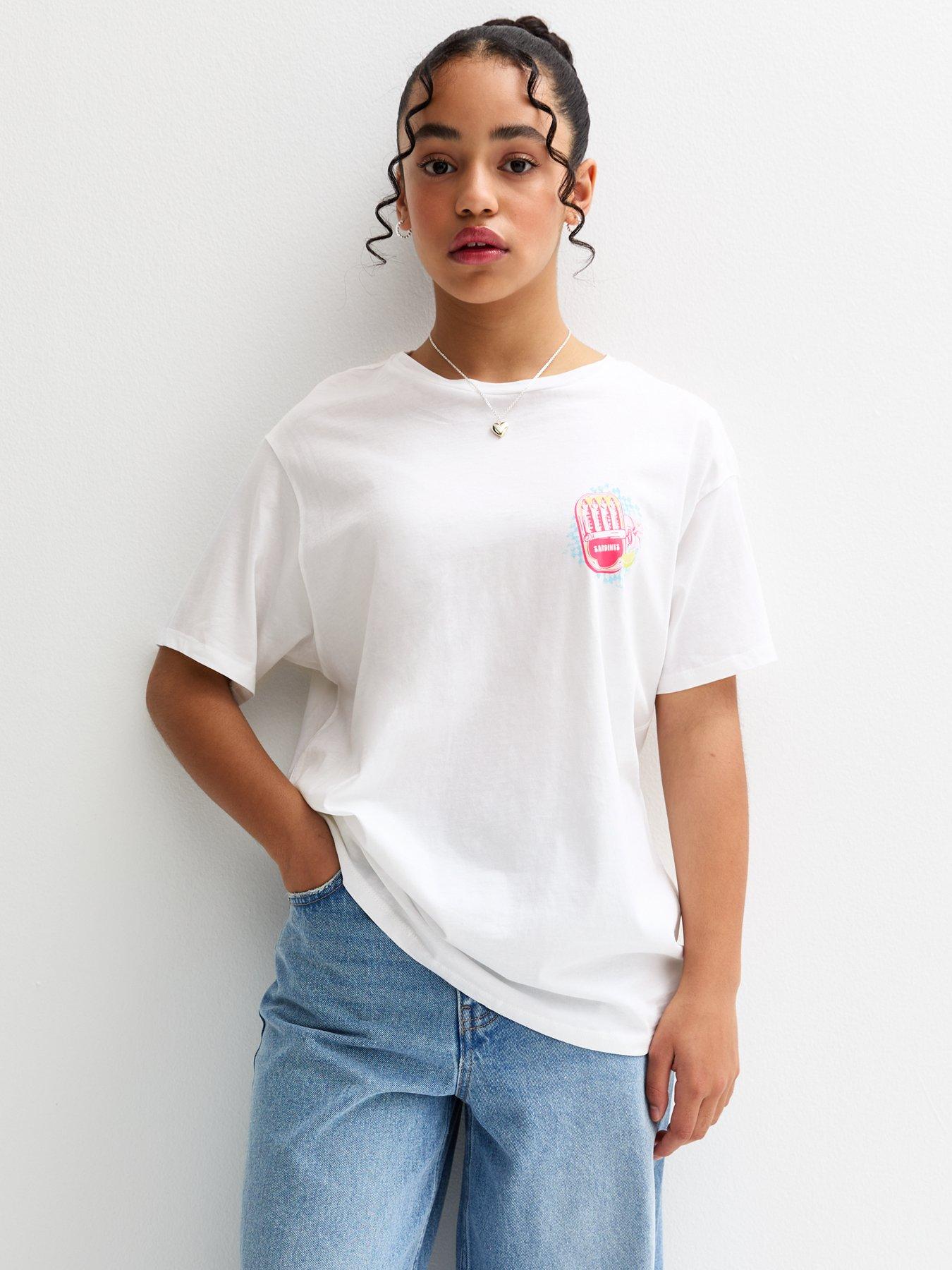 Image 2 of 5 of New Look 915 Girls Capri Sardines Print T-Shirt - White