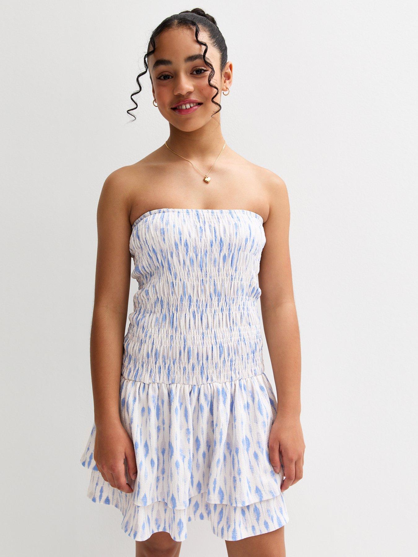 undefined Girls Blue Textured Jersey Pattern Print Dress