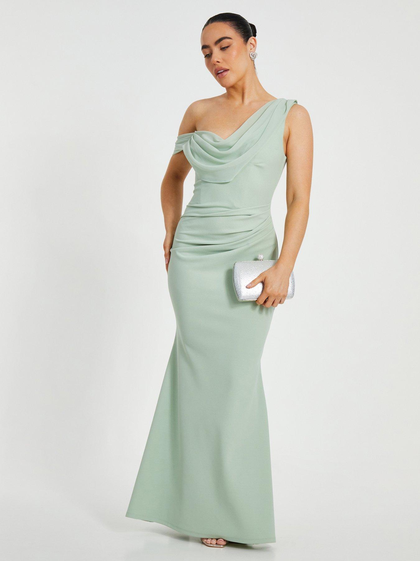 undefined Petite Pale Blue Floral Ruched Maxi Dress