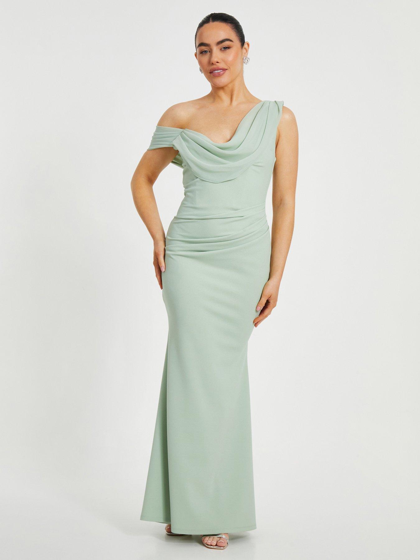 Image 3 of 6 of Quiz Petite Pale Blue Floral Ruched Maxi Dress