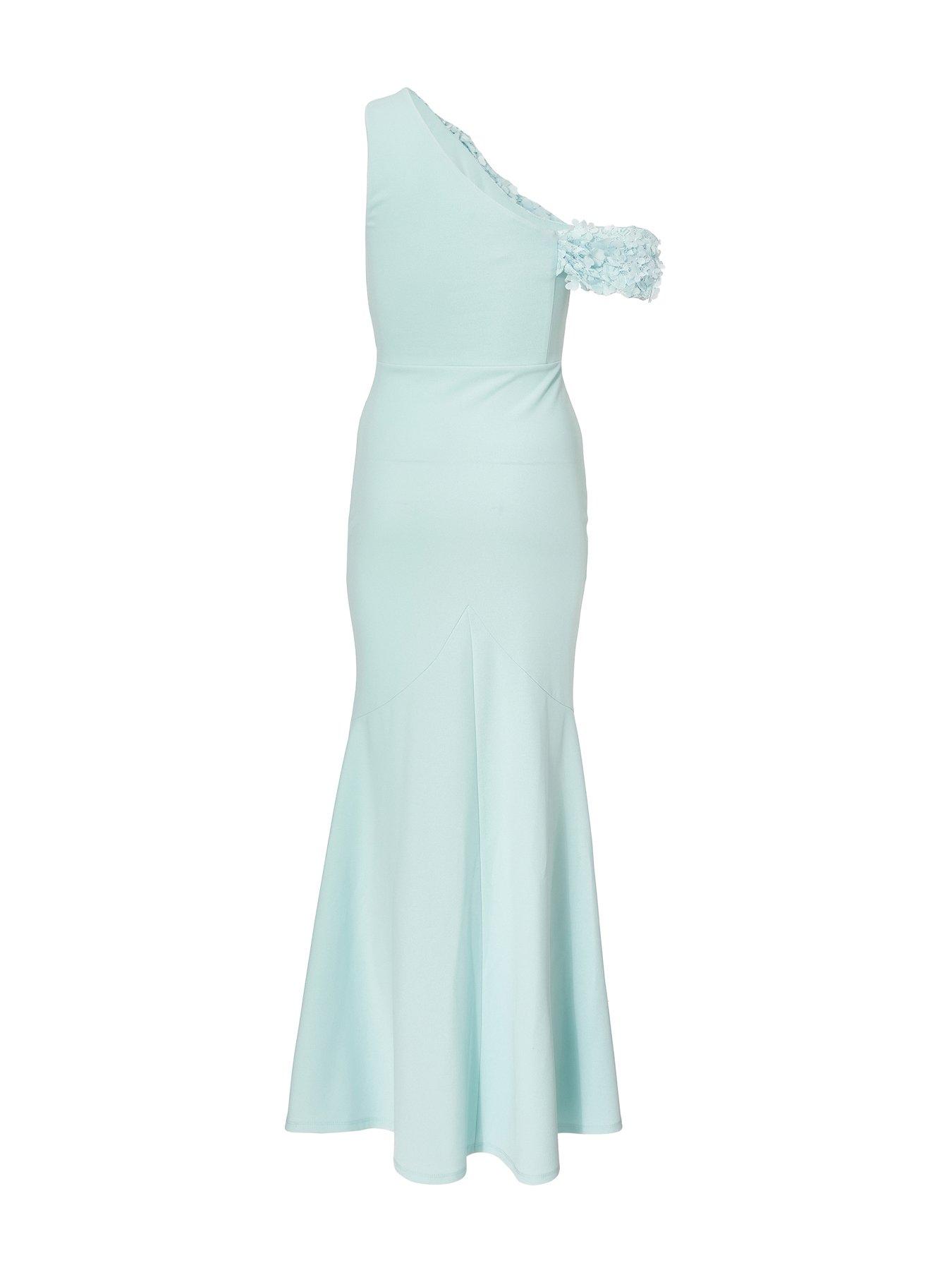 Image 5 of 6 of Quiz Petite Pale Blue Floral Ruched Maxi Dress