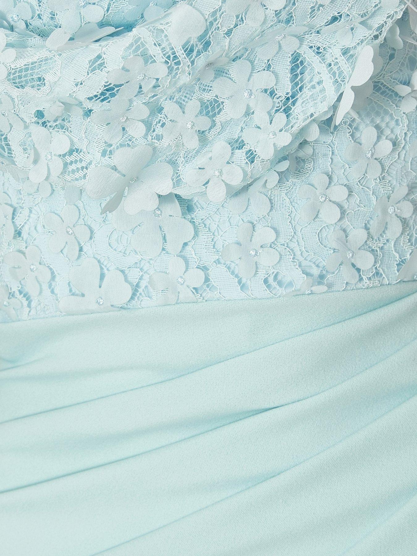 Image 6 of 6 of Quiz Petite Pale Blue Floral Ruched Maxi Dress