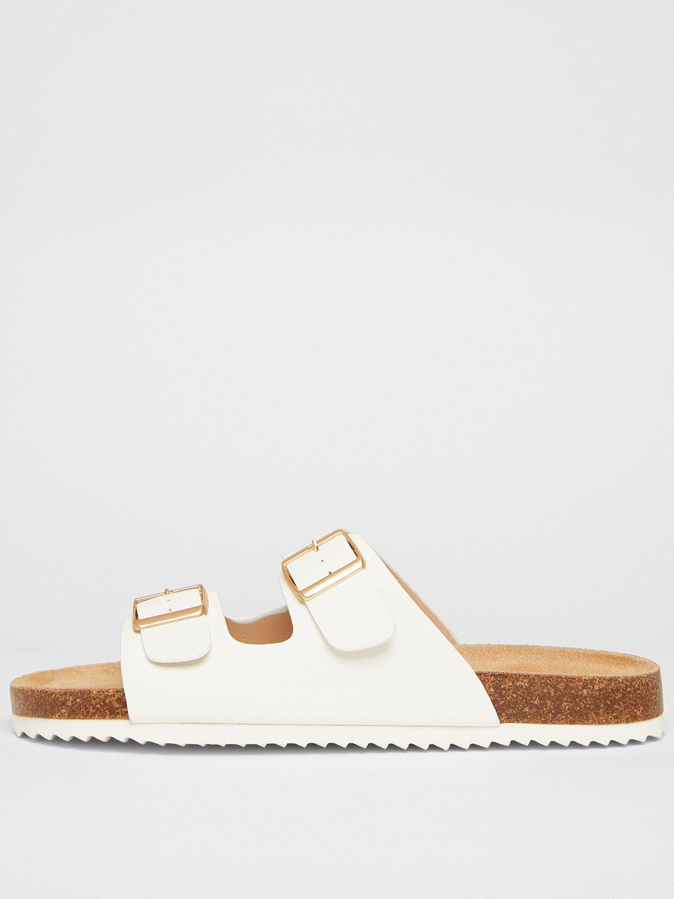 undefined White Double Buckle Flat Sandals