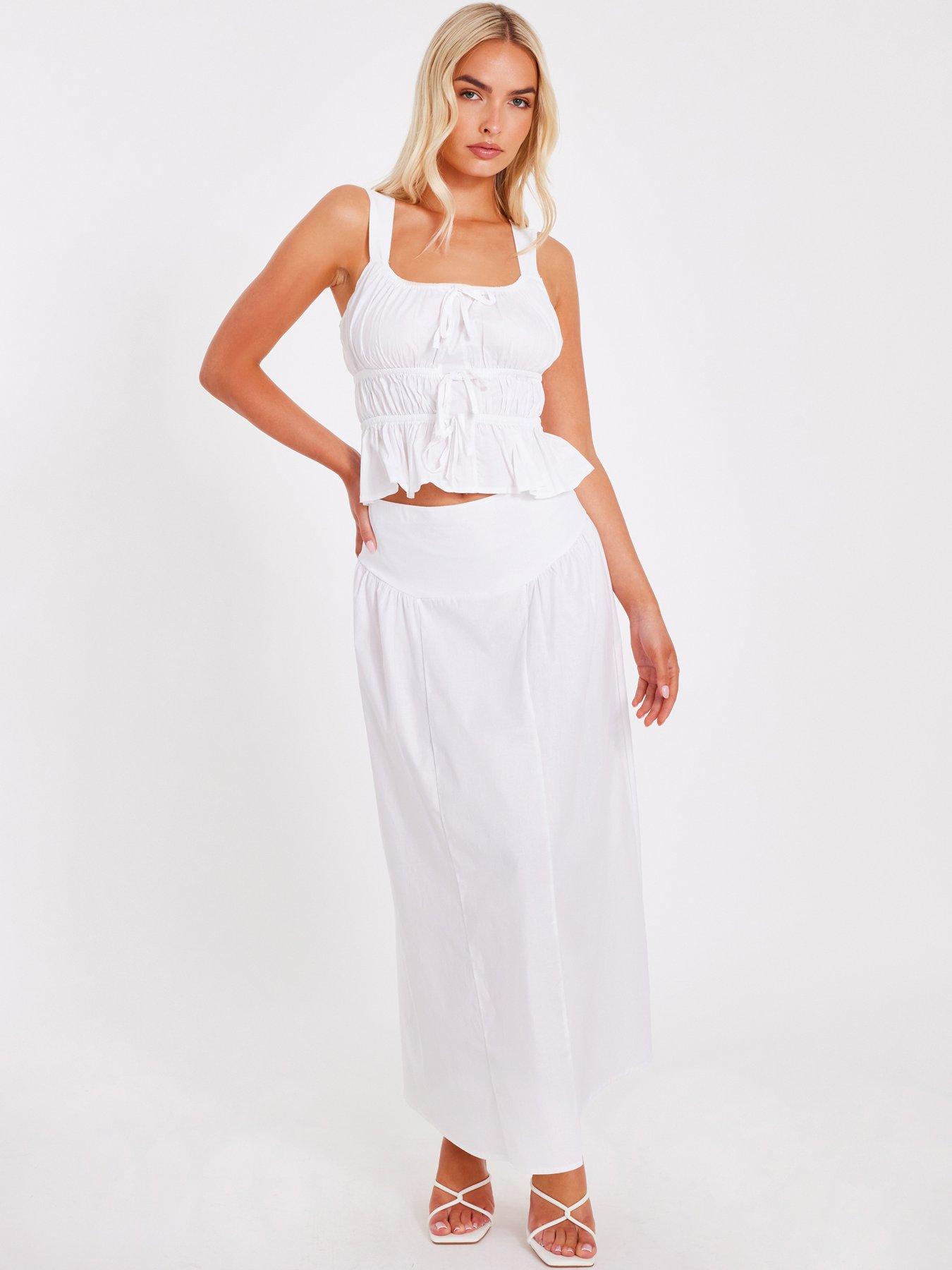 undefined White High Waisted Maxi Skirt