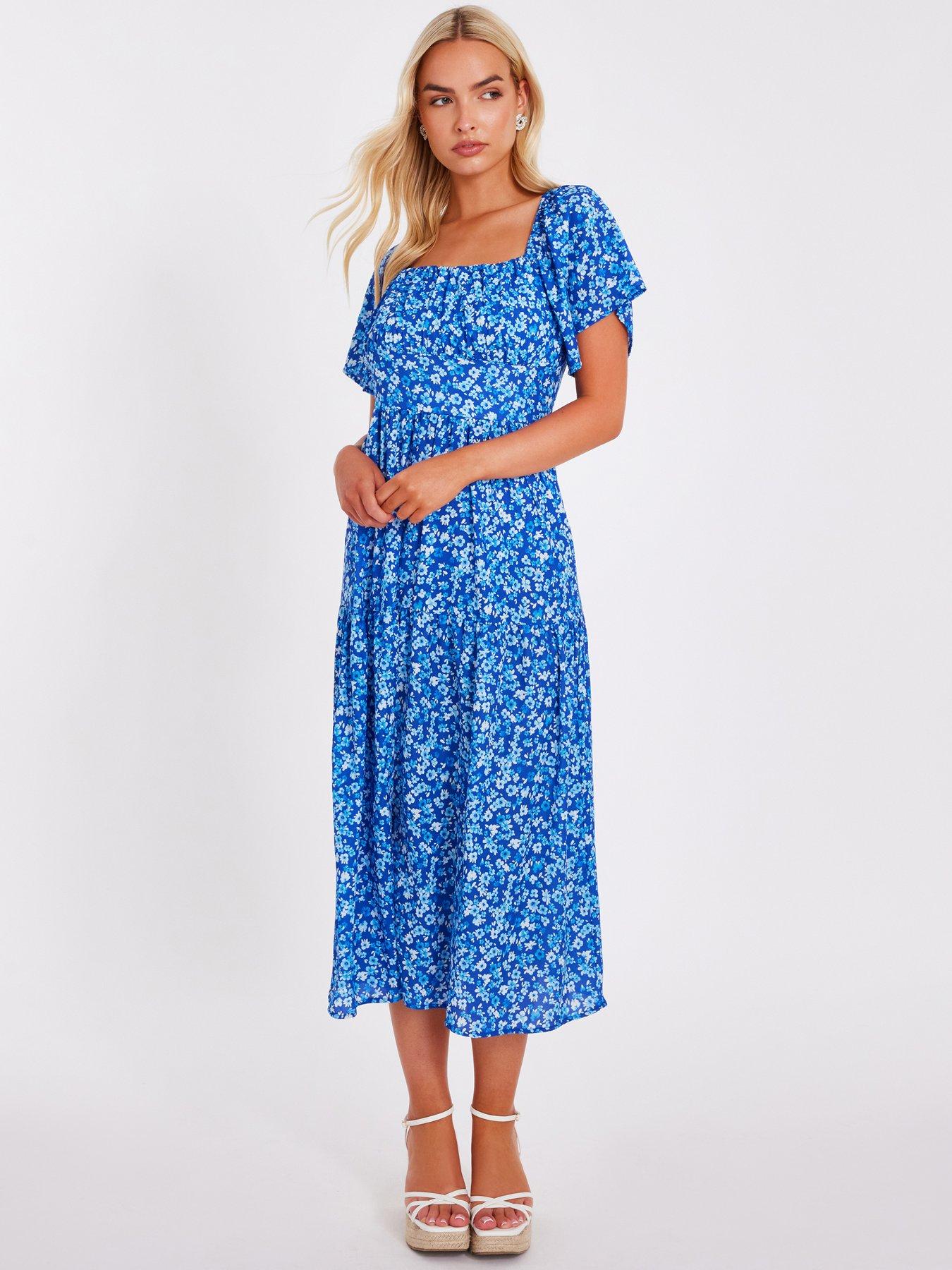 undefined Blue Floral Print Midi Dress