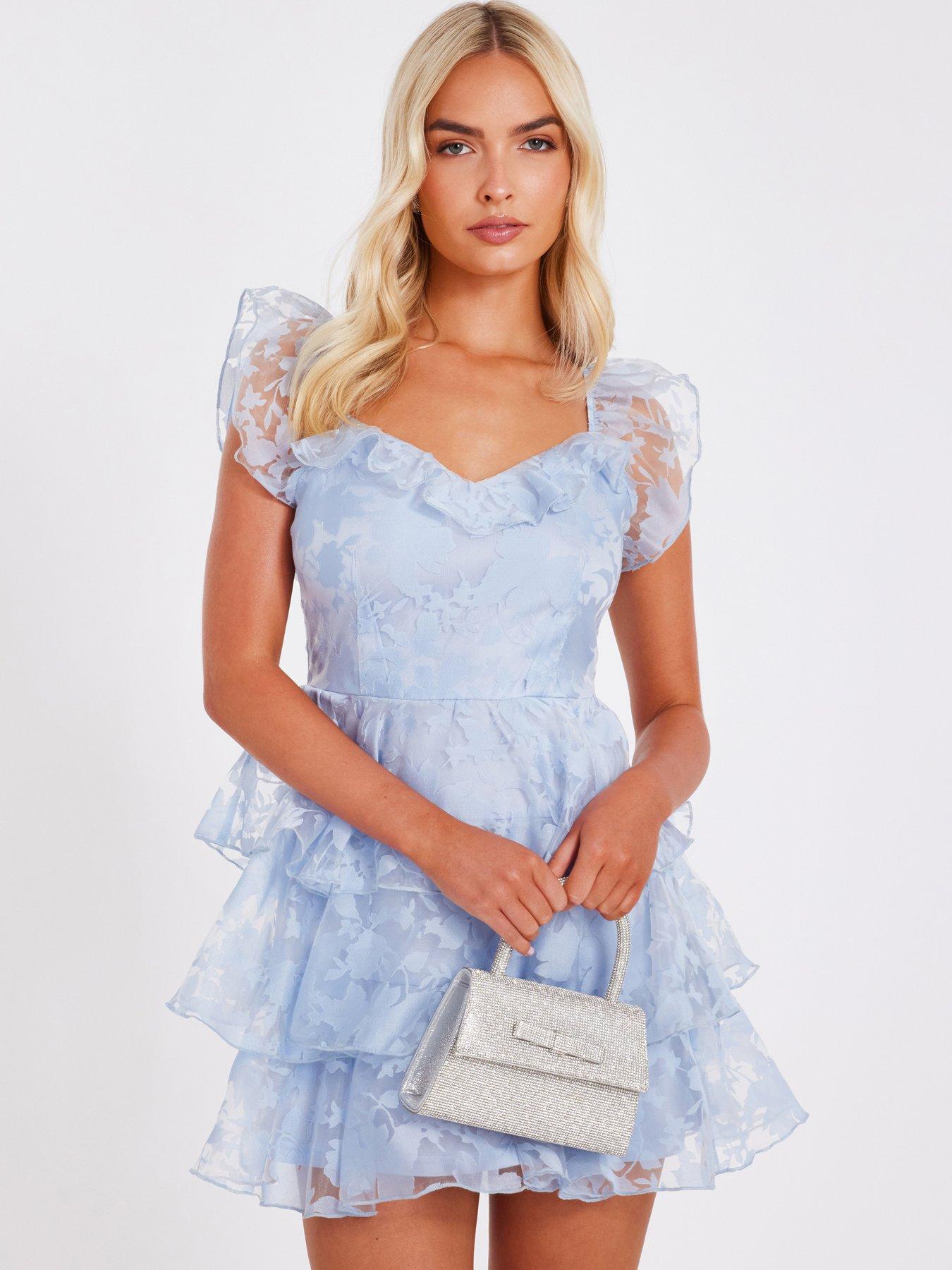 undefined Light Blue Chiffon Floral Skater Dress